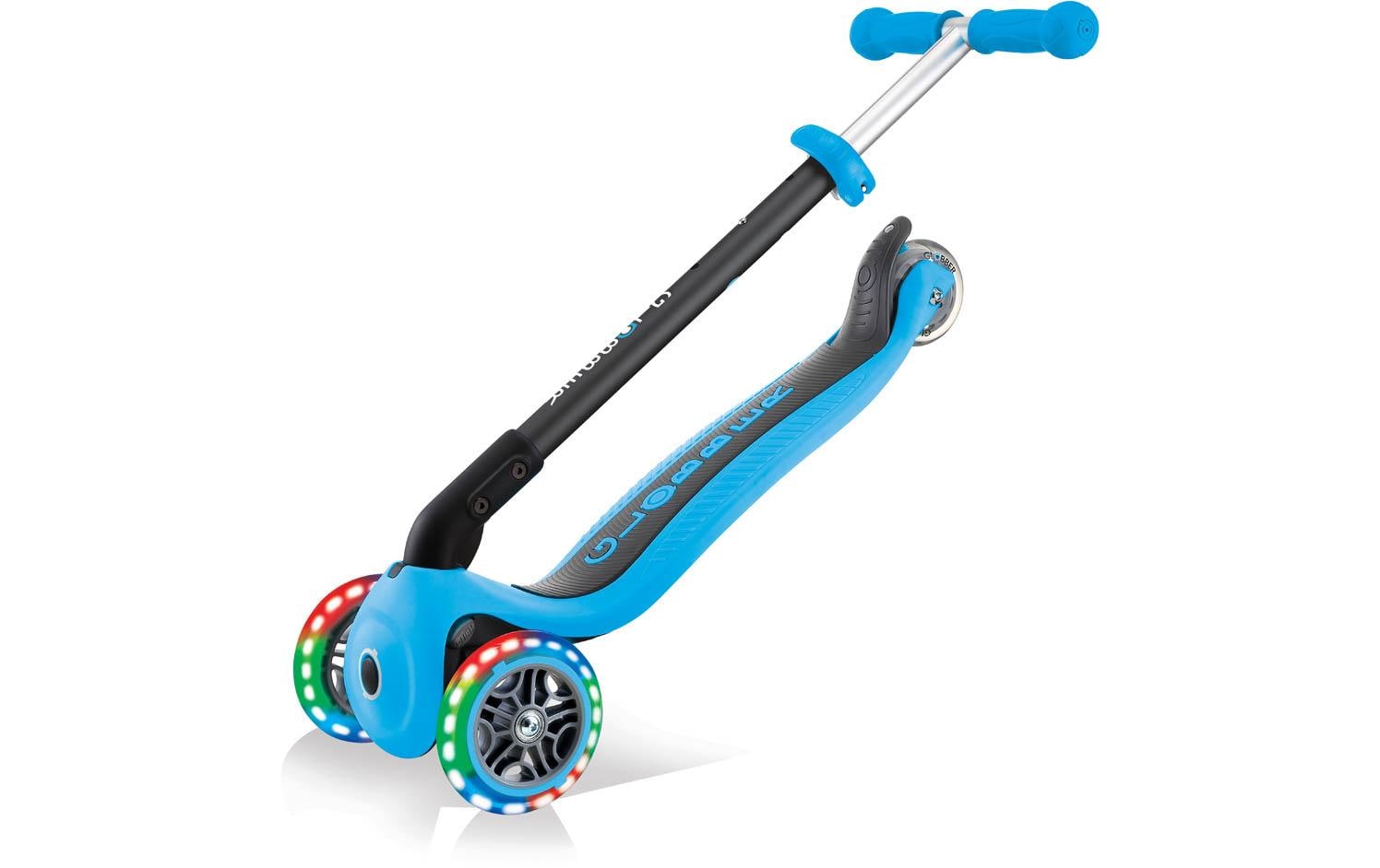 Globber GO UP Foldable Plus Lights Dreiradroller – faltbar, höhenverstellbar – hellblau – ab 1,2 J. – 50 kg