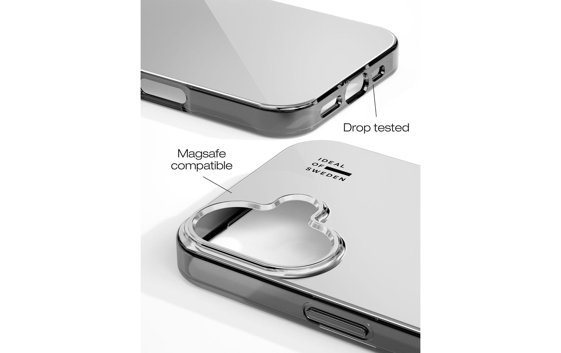 iDeal of Sweden Cover Mirror – Backcover – für Apple iPhone 16, MagSafe, TPU, Silber, bis 3 m Sturzsicher