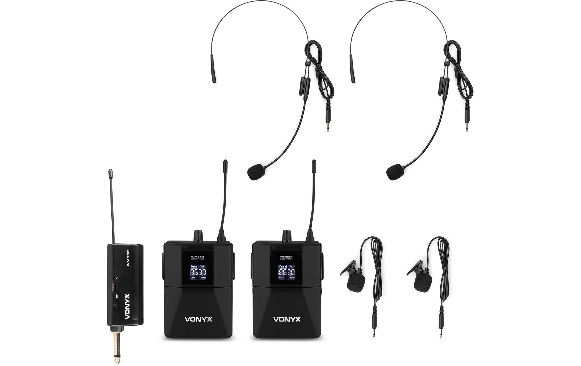 Vonyx WM552B Streaming-/Mikrofon-Kit 2er-Set – 6,3 mm Klinke, Kabellos (UHF 863–865 MHz), Niere, Schwarz