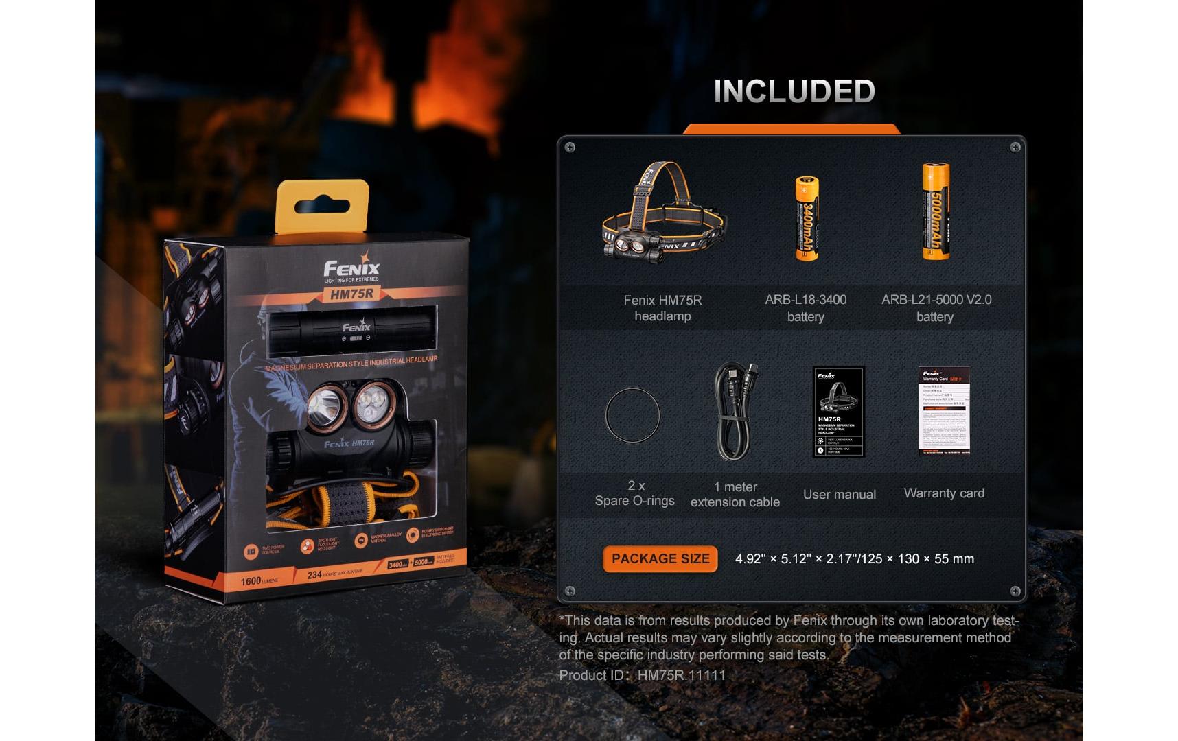 Fenix Stirnlampe HM75R – 1600 lm, 223 m, Laufzeit 300 h – Grau/Orange