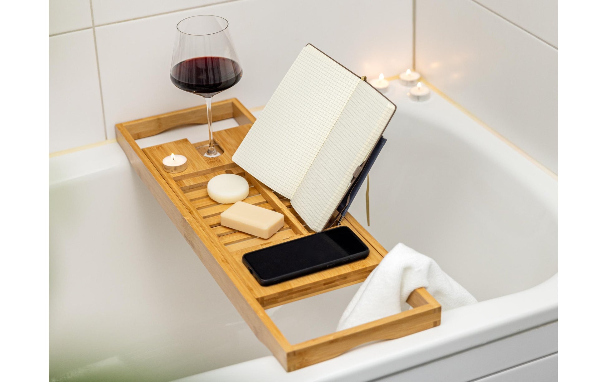 Cocon Badewannenablage – 70–105×22×4 cm, Bambus, freistehend, Braun