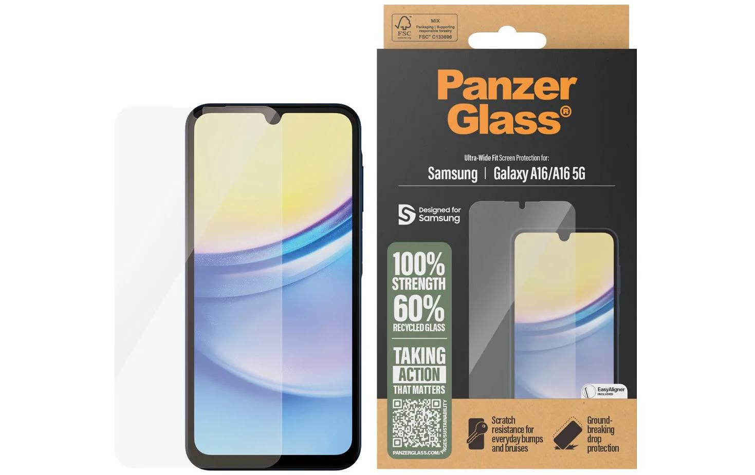 PanzerGlass Displayschutz (Panzerglas), Ultra-Wide Fit – für Galaxy A16 4G/5G – mit Applikator