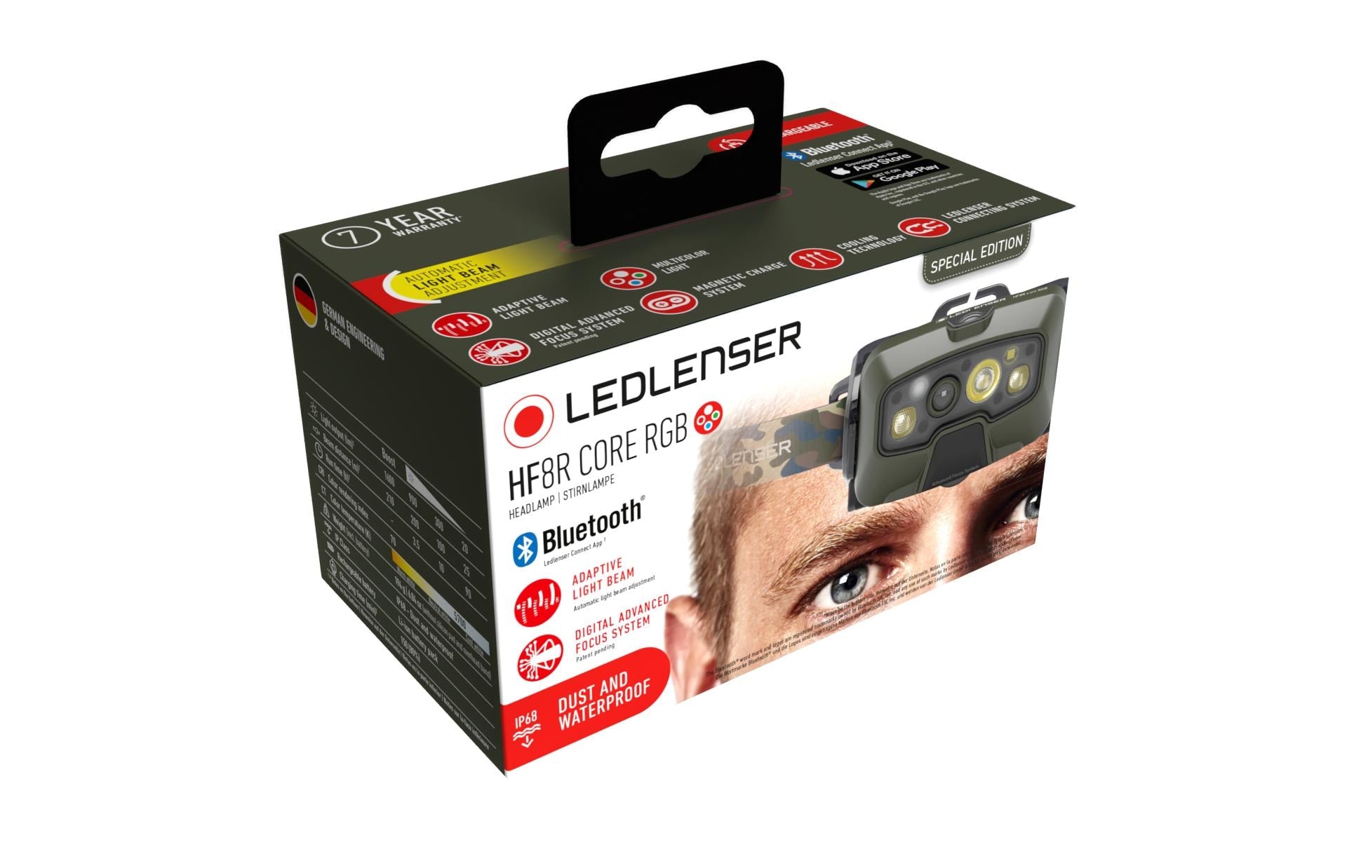 Ledlenser Stirnlampe HF8R Core RGB – 1600 lm, 210 m, IP68, Laufzeit 90 h – Camouflage