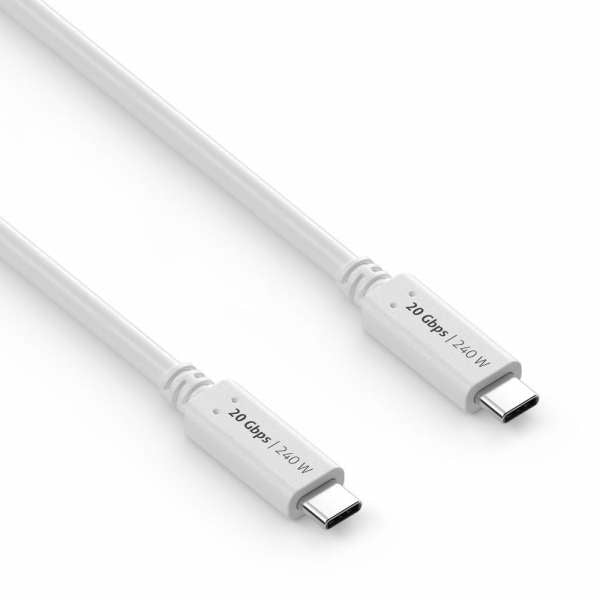 PureLink USB-C auf USB-C Kabel – USB4 20 Gbit/s – 1 m – PD 240 W – Goldstecker, PVC-Mantel – Weiss