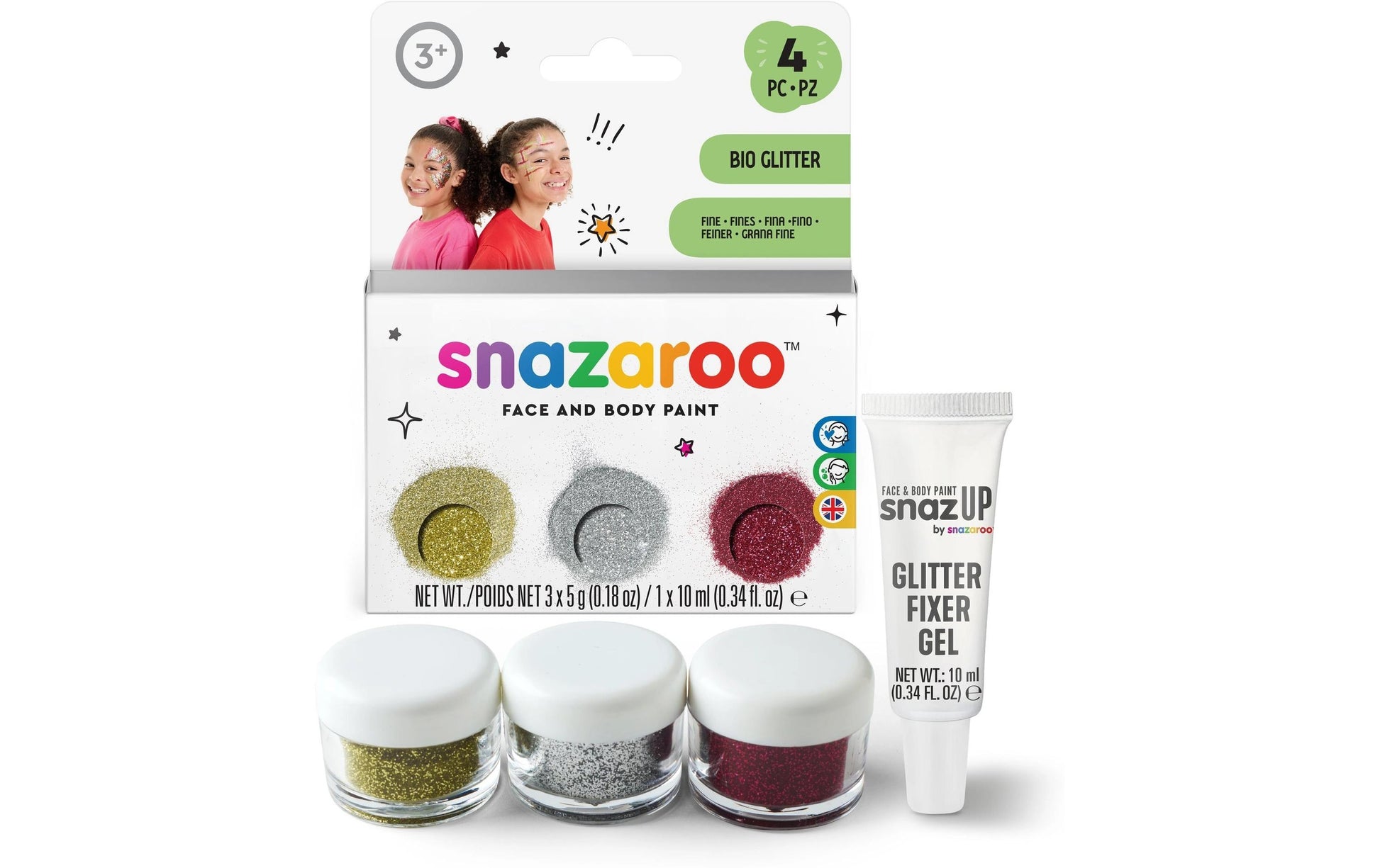 Snazaroo Glitzer-Set – 3 Farben – Gold, Rot, Silber