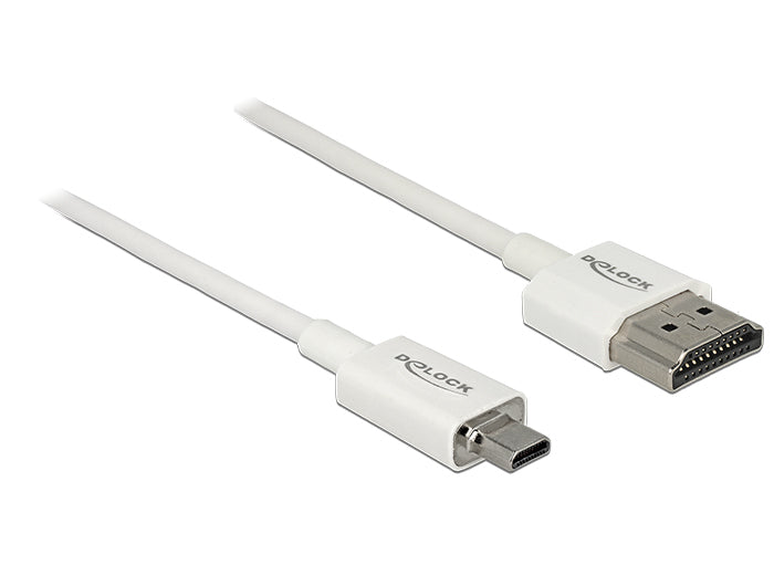 DeLOCK Micro-HDMI auf HDMI Kabel HDMI 2.0 4K 60 Hz – 1,5 m – ARC, Ethernet – Weiss