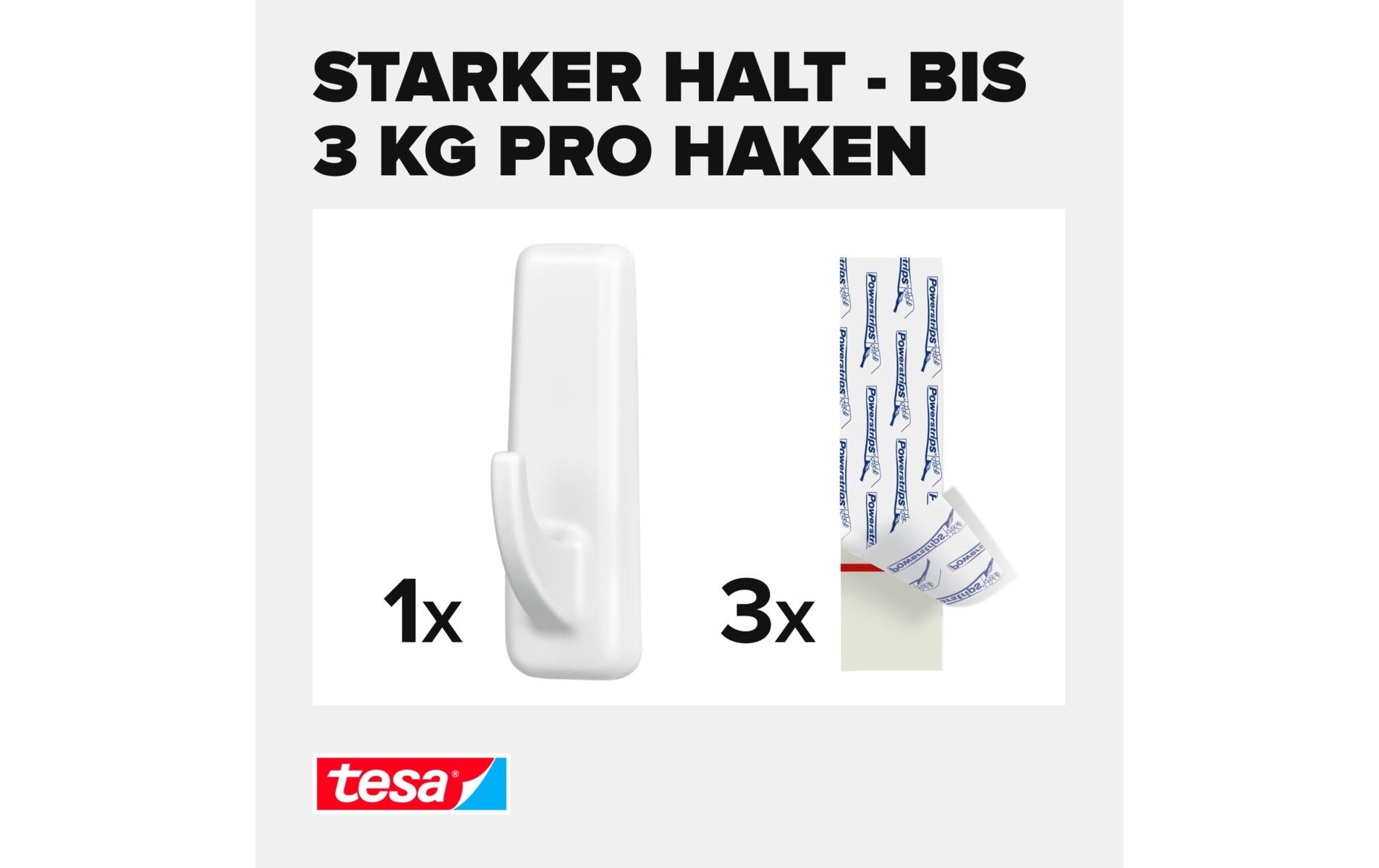 TESA Klebehaken – Kunststoff, weiss, 3 × 9,4 × 3,6 cm – 1er-Pack