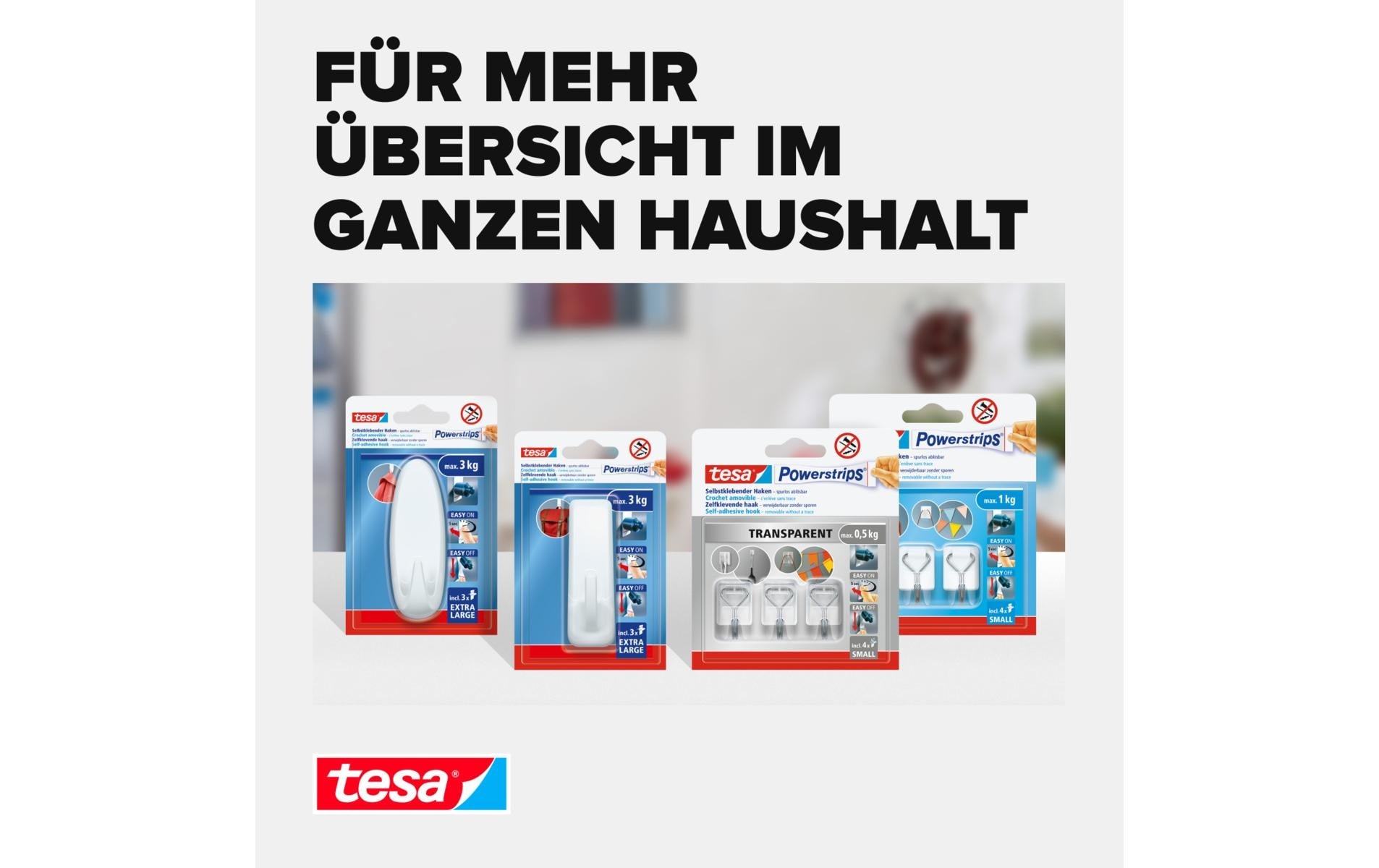 TESA Klebehaken – Kunststoff, weiss, 3 × 9,4 × 3,6 cm – 1er-Pack
