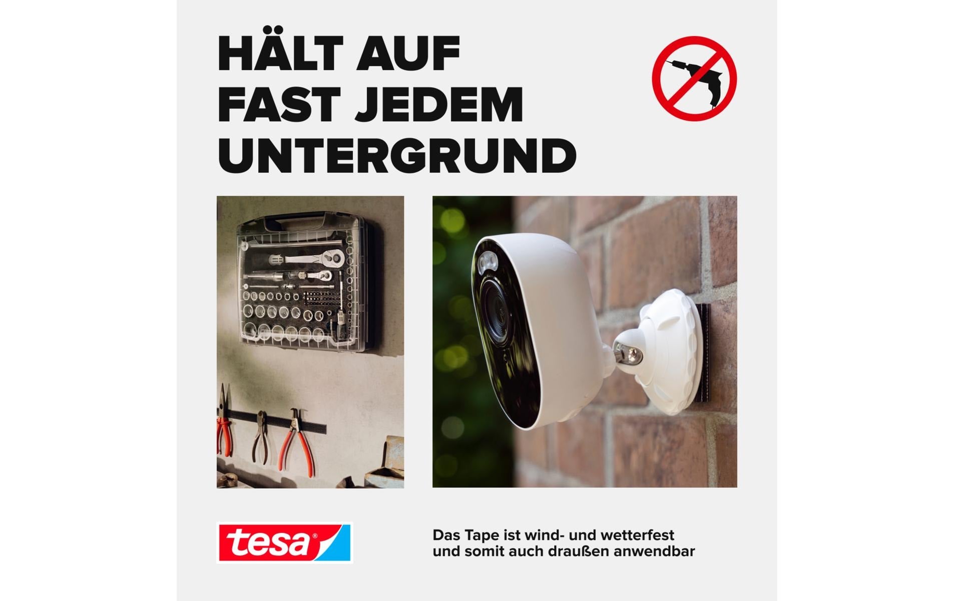 TESA Ultra Power Lock Klettband – 25 mm × 1 m, schwarz, selbstklebend, 1 Stück