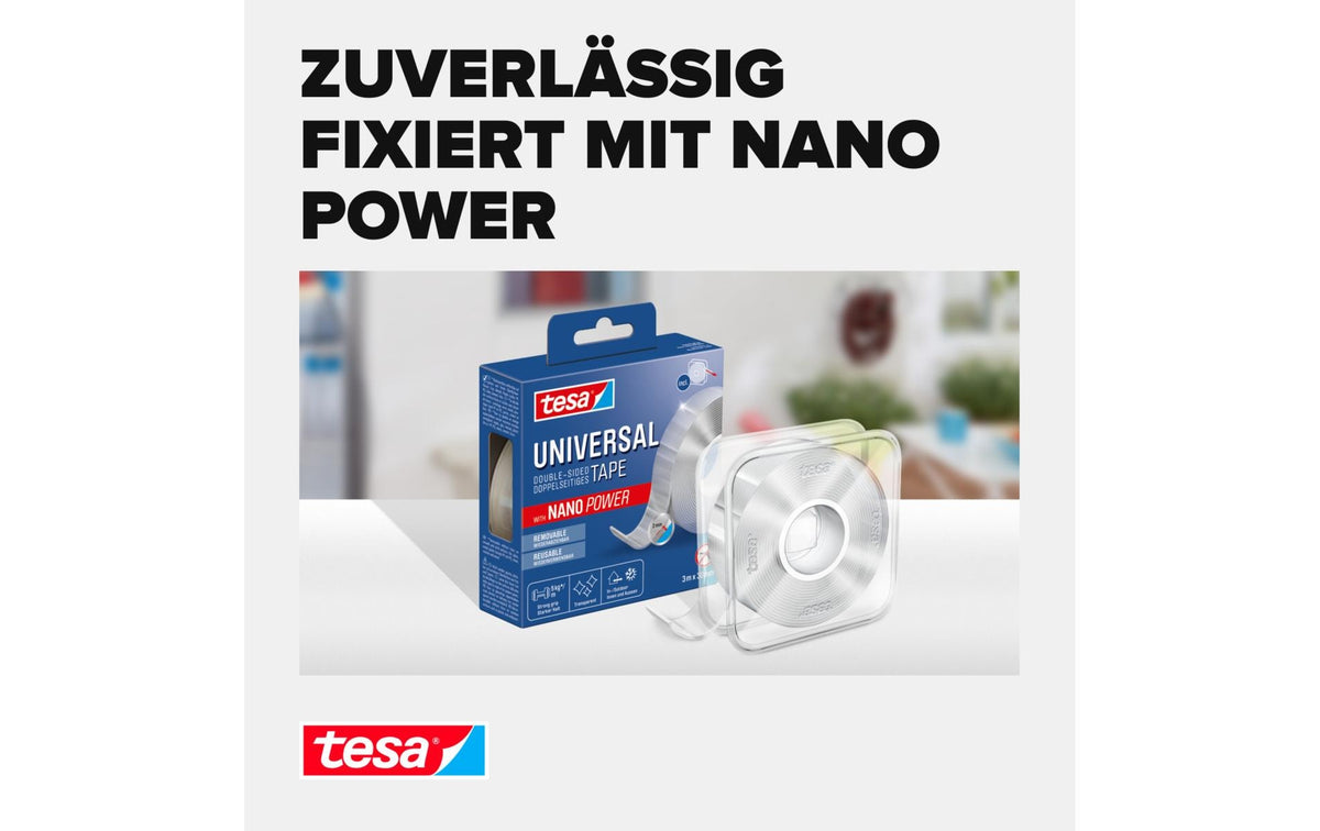TESA Montageband – 30 mm × 3 m, transparent, innen, wasserfest, wiederverwendbar
