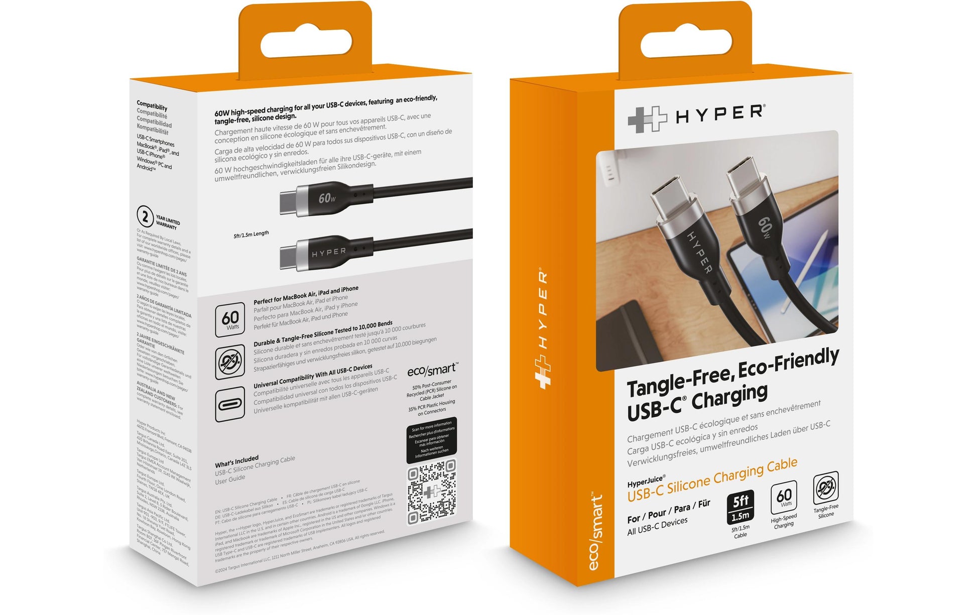 Hyper – USB-Kabel, USB-C zu USB-C, 1,5 m, USB 2.0, Ladekabel