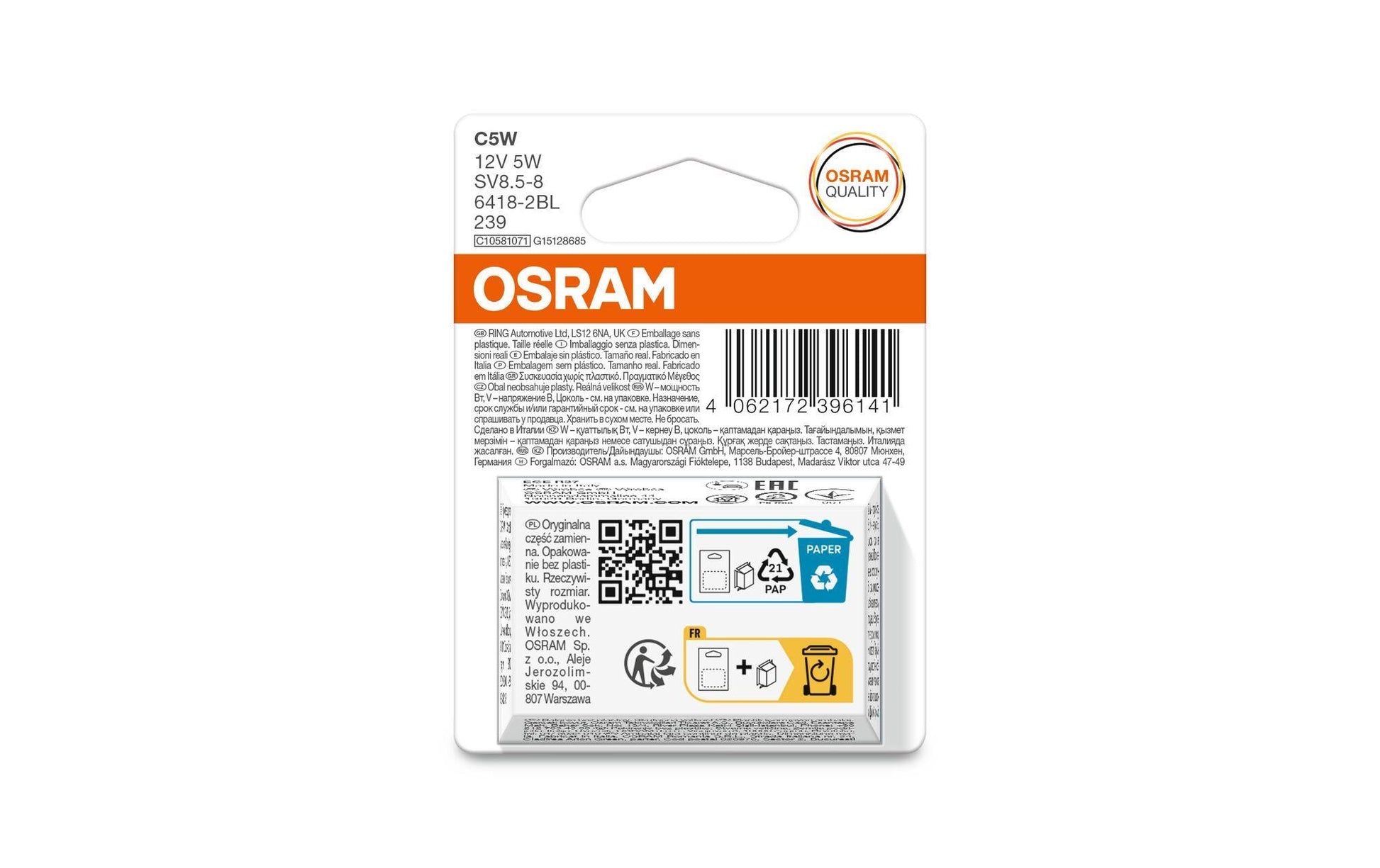 Osram Soffittenlampe SV8.5-8, 36 mm – Warmweiss, 45 lm, 5 W – 2 Stk.