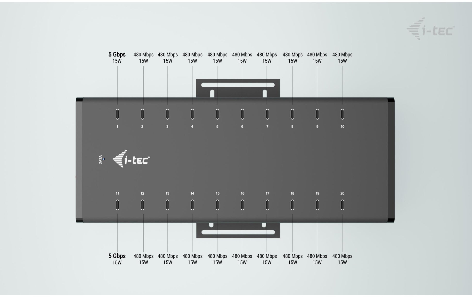 i-tec USB-Hub – USB-C/USB-A, 20× USB-C, 15 W PD