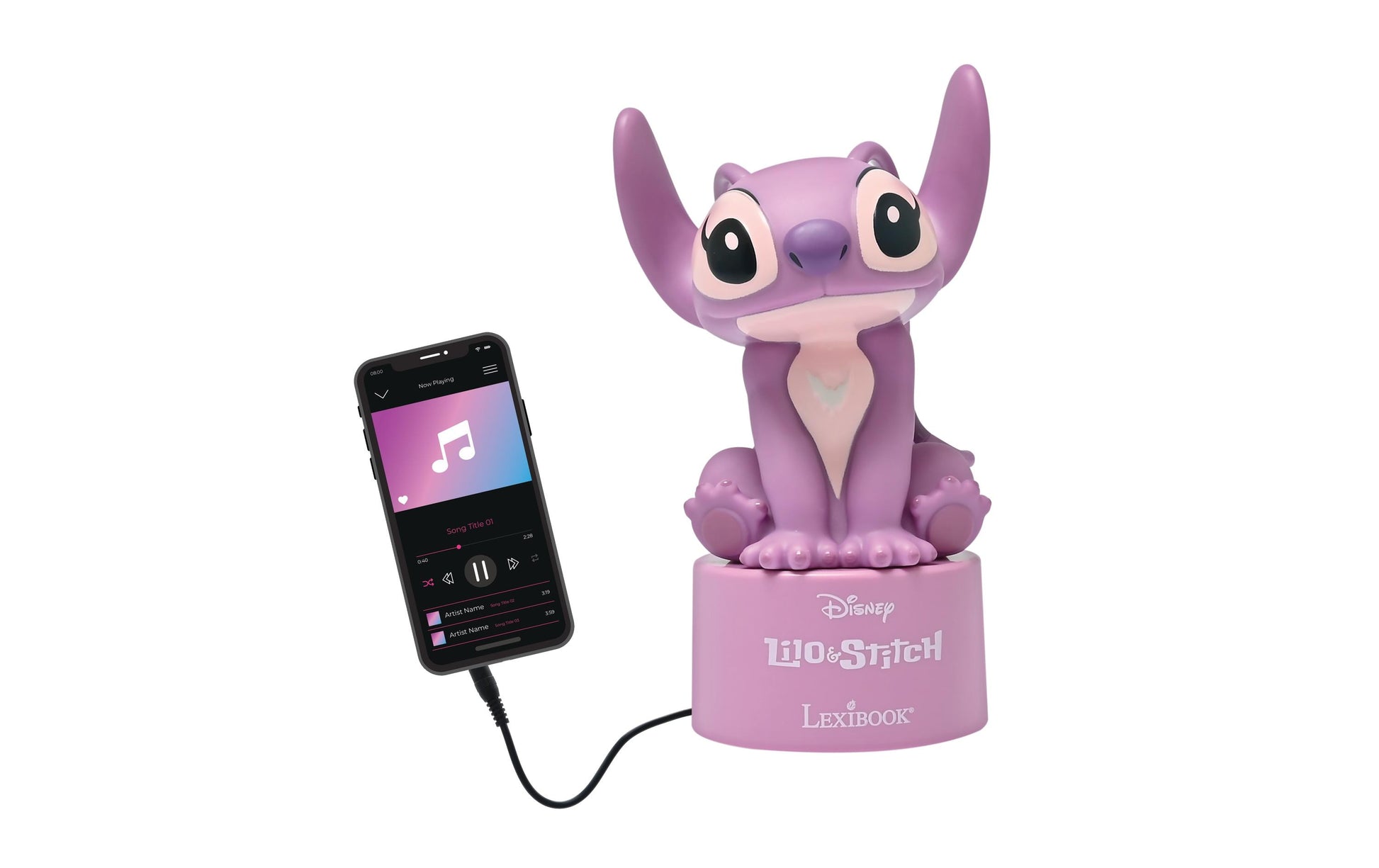Lexibook Nachtlicht Angel – Akku 3× AAA, Bluetooth & Lautsprecher, Abschaltautomatik 15 min – Rosa
