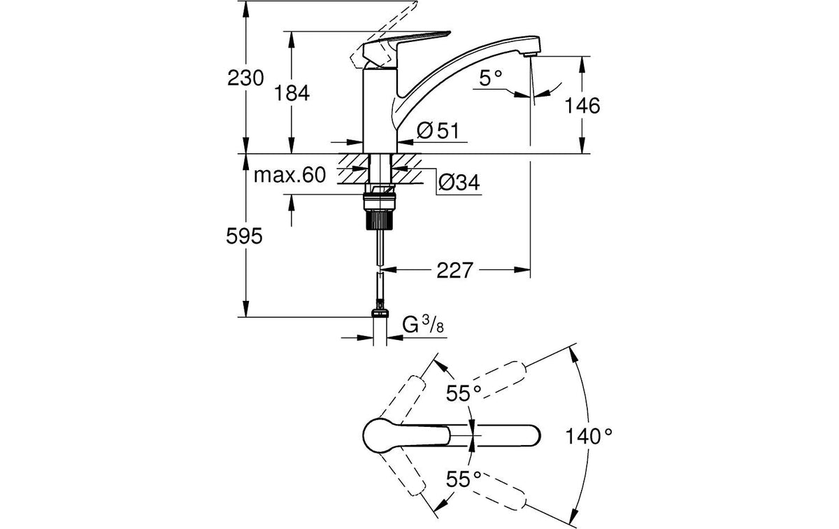 Grohe Badebatterie (Einhebelmischer) Start – 22,7×18,4 cm, Metall, Einlochmontage, Schwarz