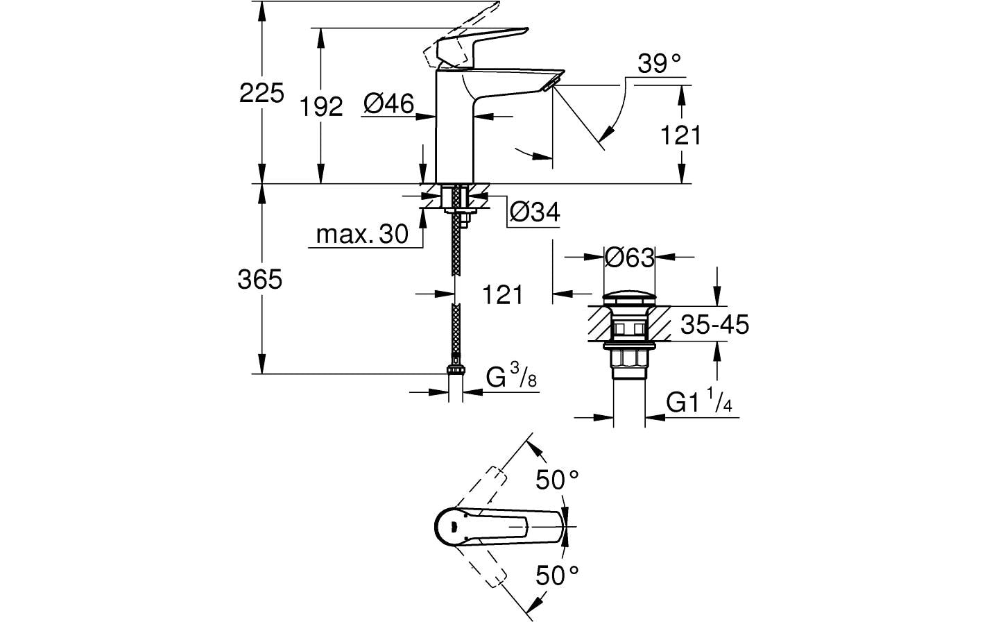 GROHE Start Click M Unterputz-Badebatterie – Einhebelmischer, Metall, Schwarz