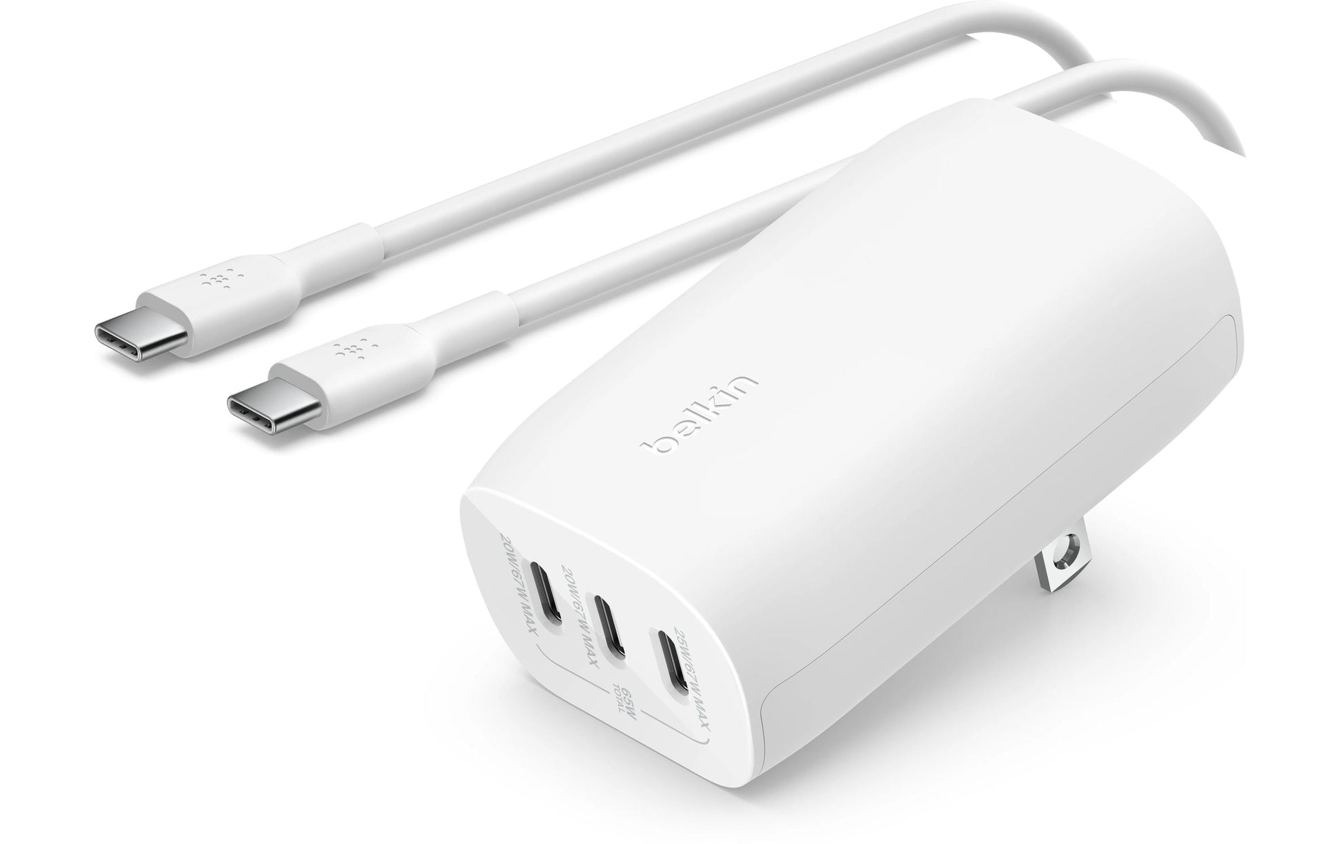 Belkin BOOST CHARGE 67 W LADEGERÄT MIT 3 USB-C-PORTS PPS-TECHNOLOGIE WEISS