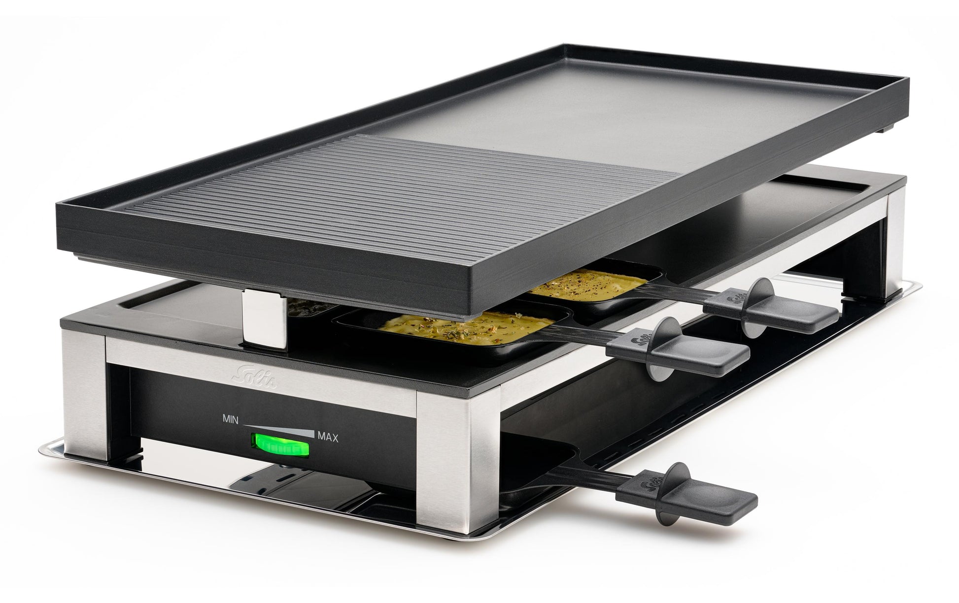 Solis Raclette-Grill 7911 – 10 Personen, 1500 W, Antihaftbeschichtung – Schwarz/Edelstahl