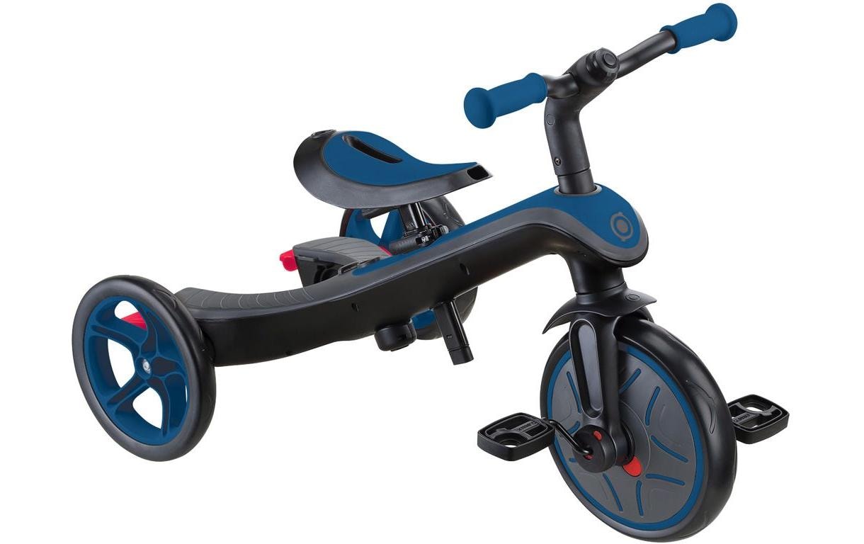 Globber Explorer 4 in 1 Dreirad – Verstellbarer Sitz, Schiebestange, Gurt – ab 10 Monaten – Blau