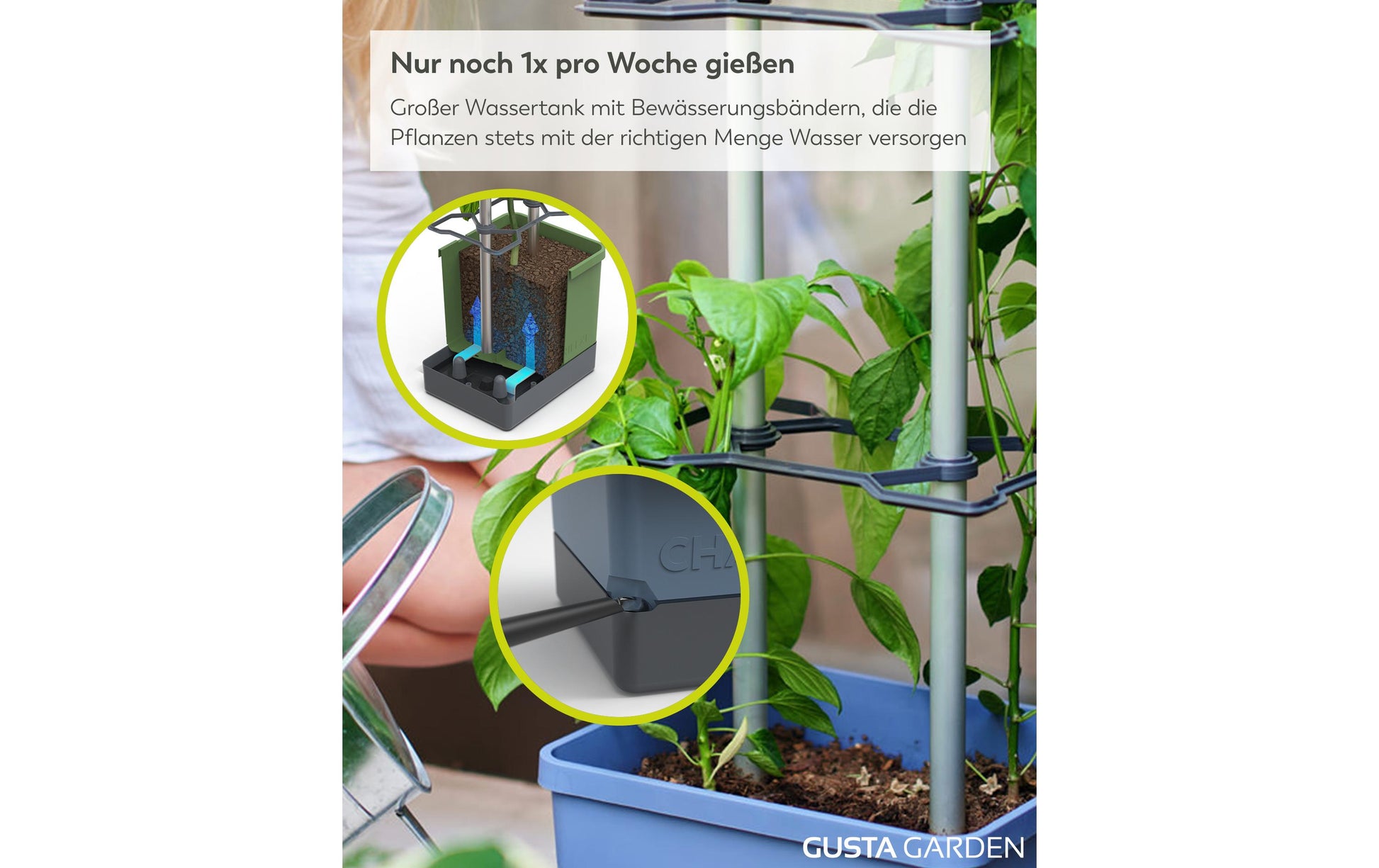 Gusta Garden Topfpflanzer – 20000 ml, automatische Bewässerung – Kunststoff, Dunkelblau