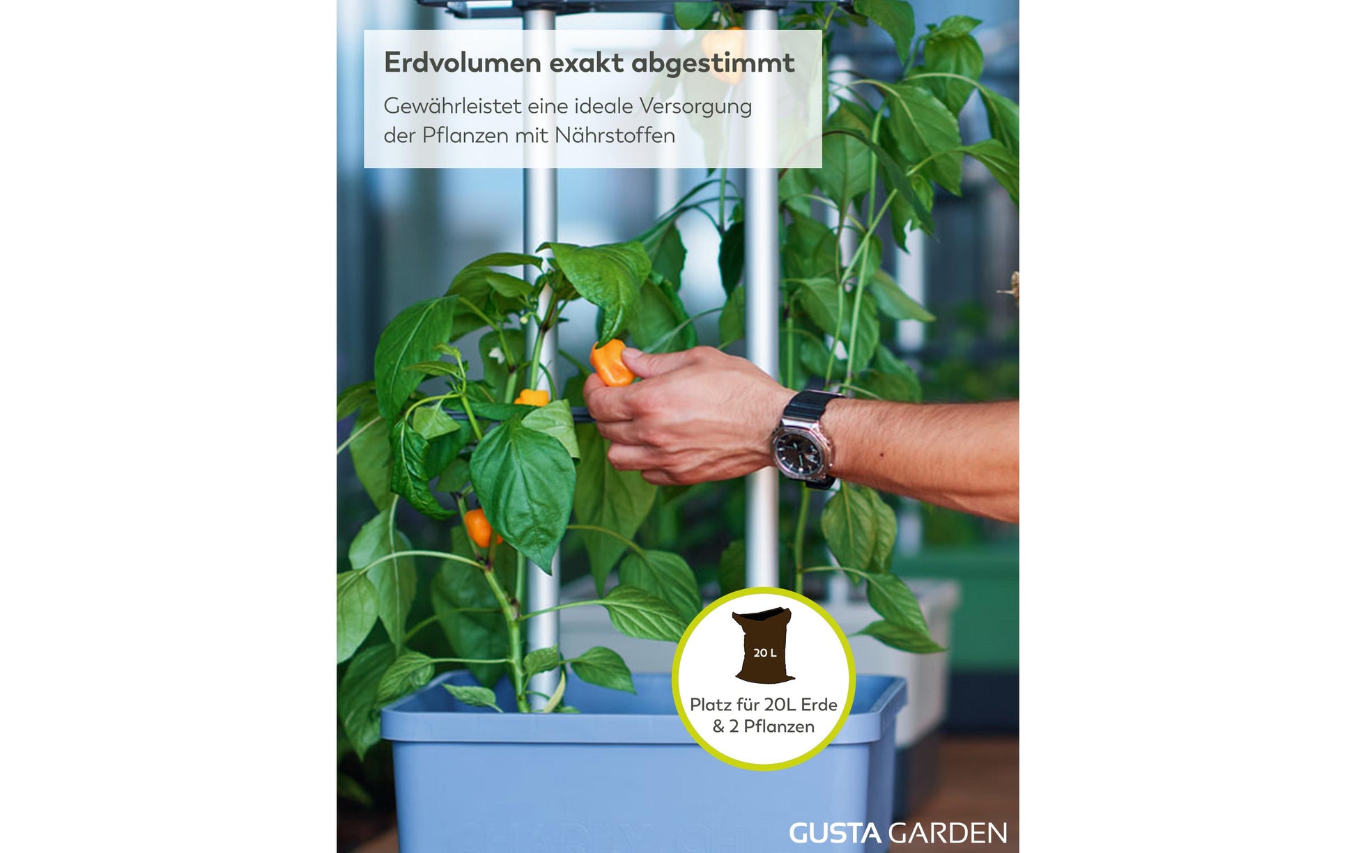 Gusta Garden Topfpflanzer – 20000 ml, automatische Bewässerung – Kunststoff, Dunkelblau