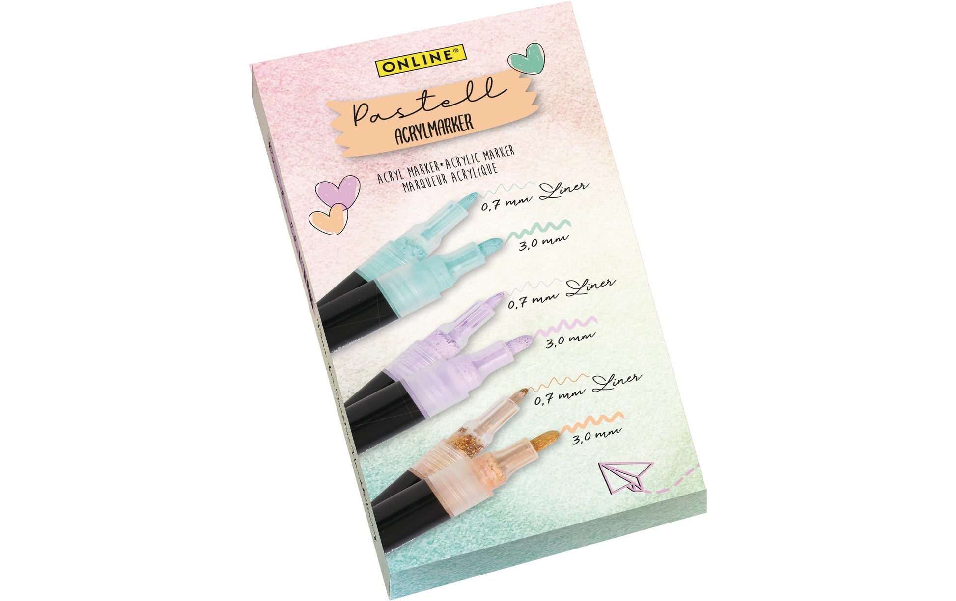Online Kreativ-/Pigmentmarker – Mint, Lila, Peach, 6 Stk., deckend, wasserfest – für viele Oberflächen