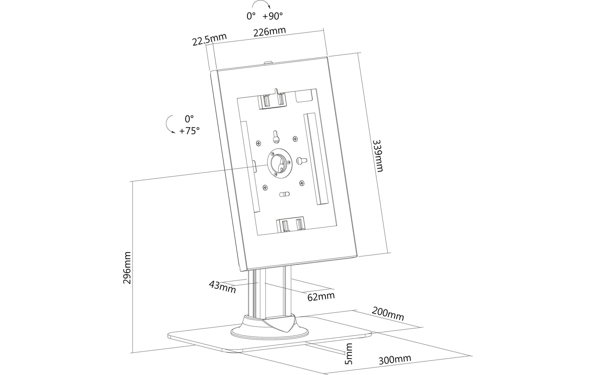 PureMounts Tablet-Ständer – für iPad 10,9" (8. Gen.), drehbar – Schwarz