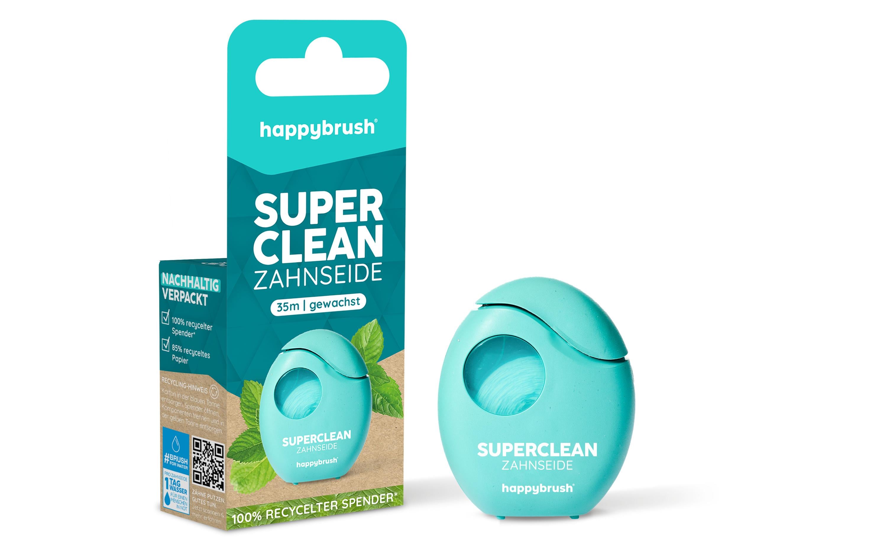 Happybrush Zahnseide – gewachst, Minze – 2 Stk