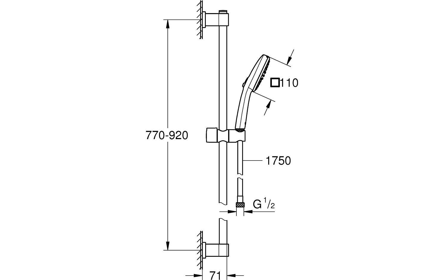 GROHE Duschsystem Vitalio Comfort 110 II – 175 cm, Kunststoff/Chrom, Klebestreifen