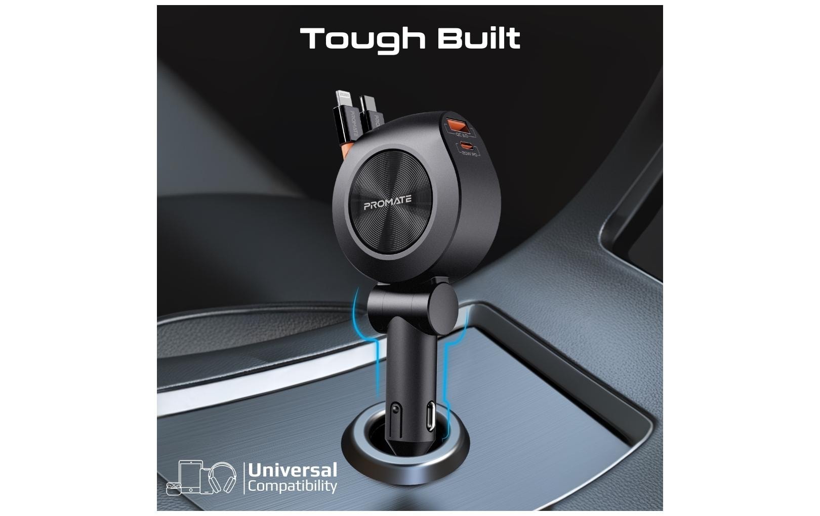 Promate Kfz-Ladegerät, 88 W, USB-C, USB-A, Lightning – universal – Schwarz