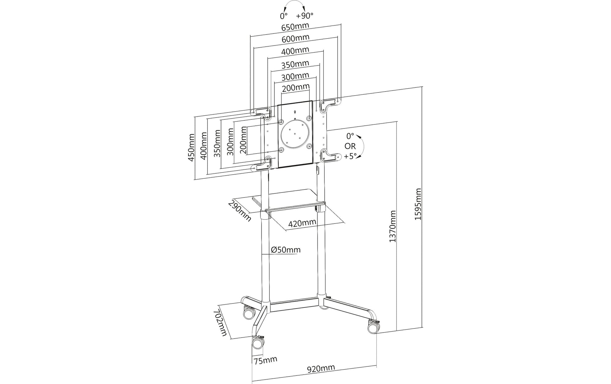 PureLink PureMounts TV-Wagen – 37–80" – VESA 200×200–600×400 – bis 50 kg, Höhenverstellbar, mit Rollen – PM-CART-80W