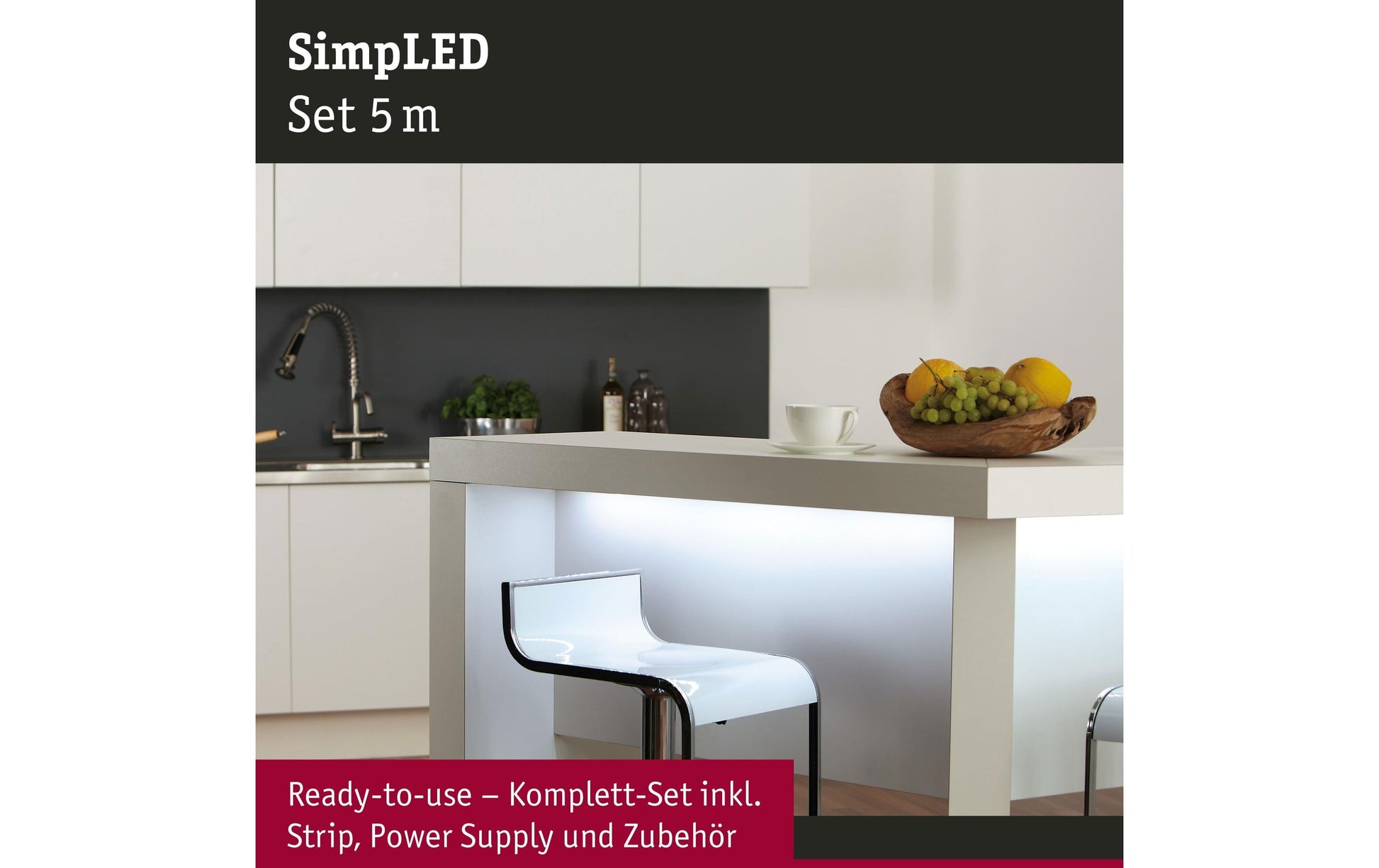 Paulmann LED-Strip SimpLED Daylight – 5 m, 1550 lm, 11 W, 6500 K, weiss, mit Netzteil