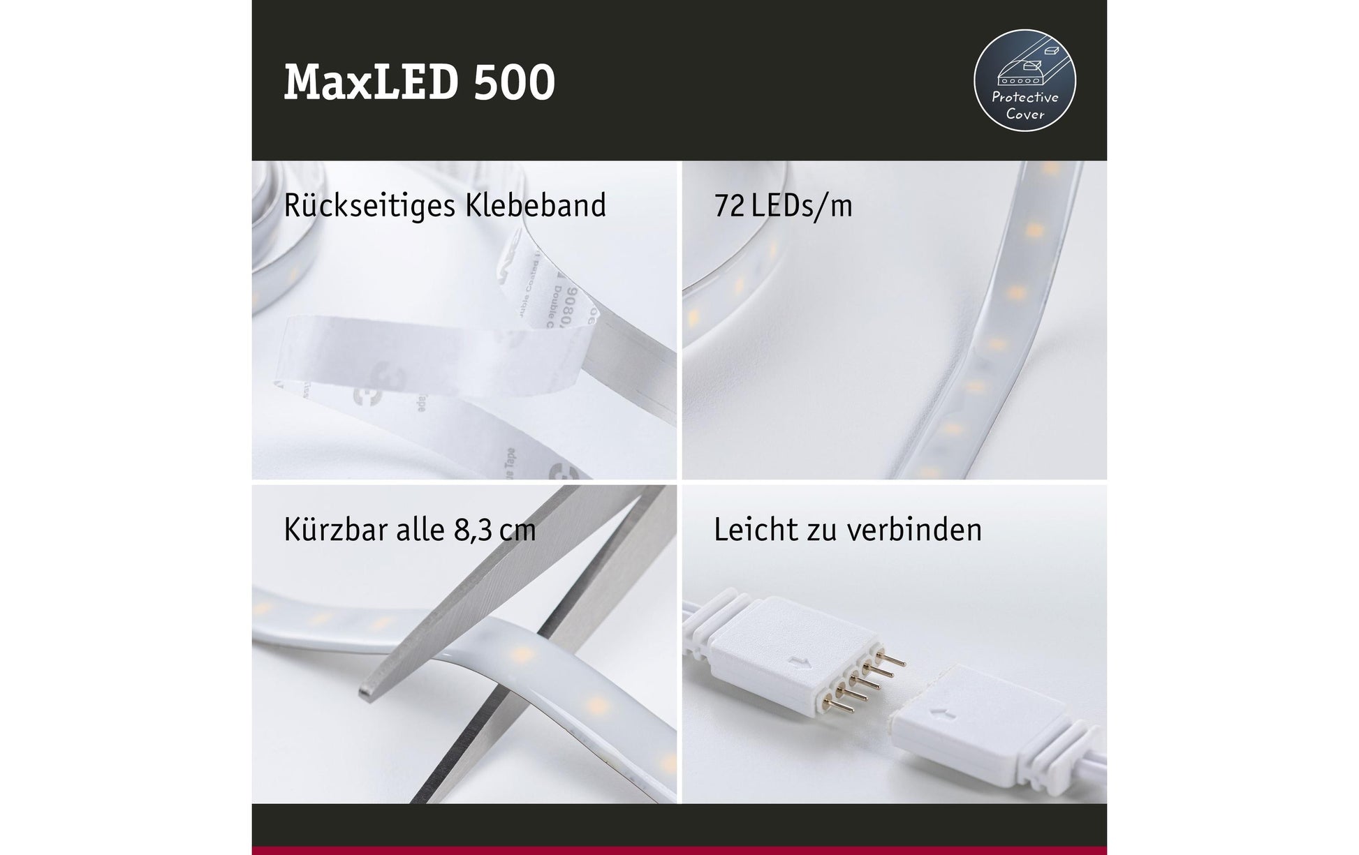 Paulmann LED-Strip MaxLED – Set, 3 m, 1260 lm, 36 W, RGBW, 2700 K, dimmbar, weiss, Netzteil, Fernbedienung