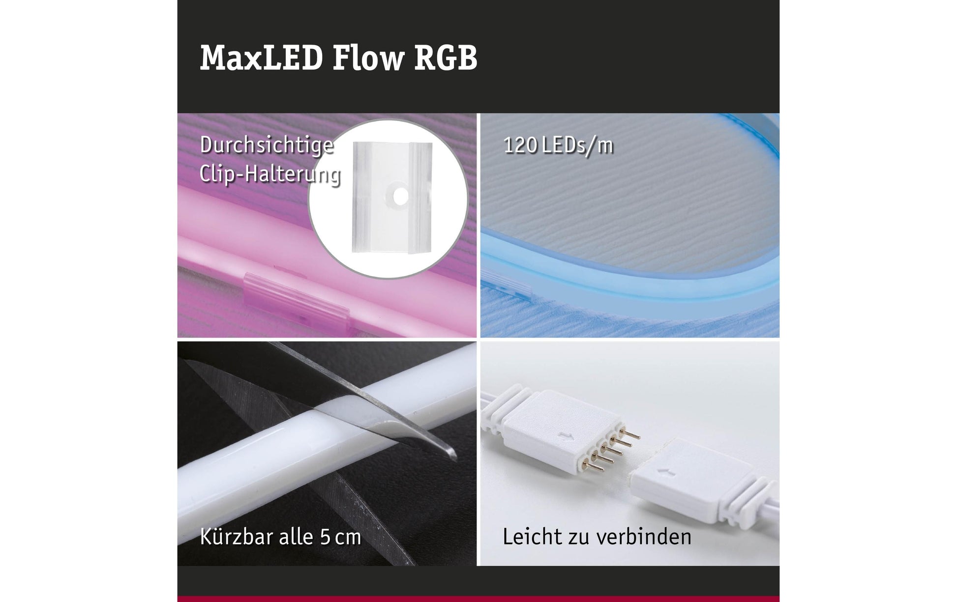 Paulmann LED-Strip – 3 m, 1200 lm, 30 W, RGB, dimmbar, weiss, inkl. Netzteil, Fernbedienung