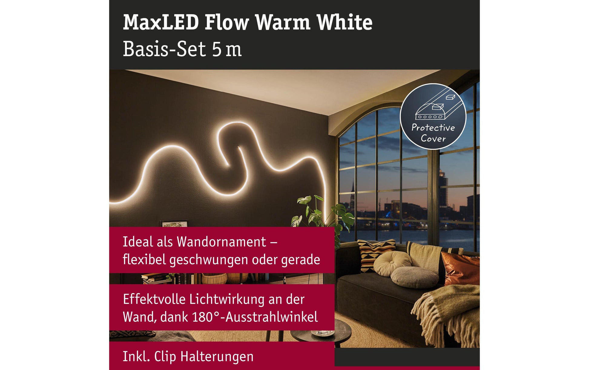 Paulmann LED-Strip – 5 m, 5000 lm, 62 W, 2700 K, dimmbar, inkl. Netzteil, weiss