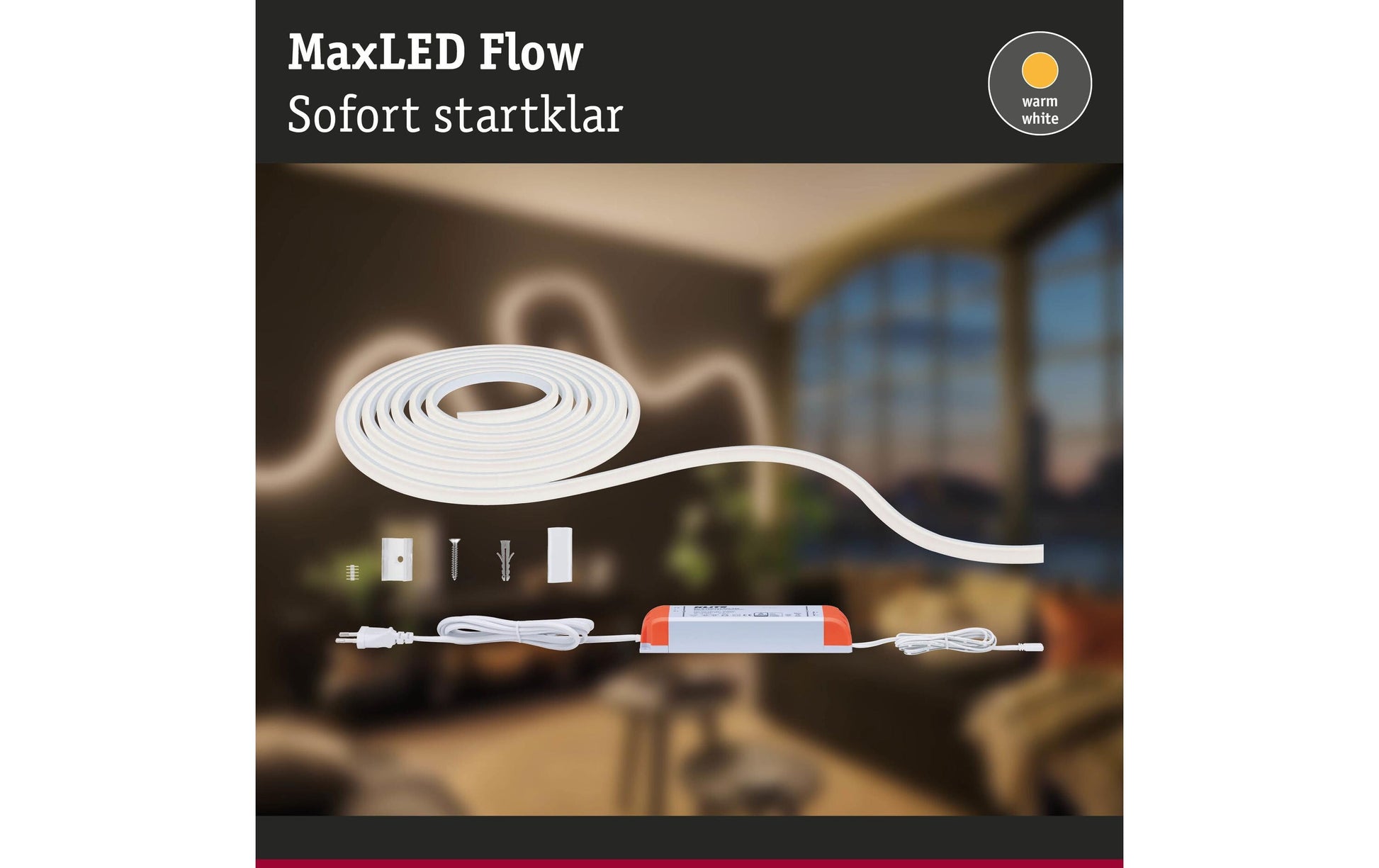 Paulmann LED-Strip – 5 m, 5000 lm, 62 W, 2700 K, dimmbar, inkl. Netzteil, weiss
