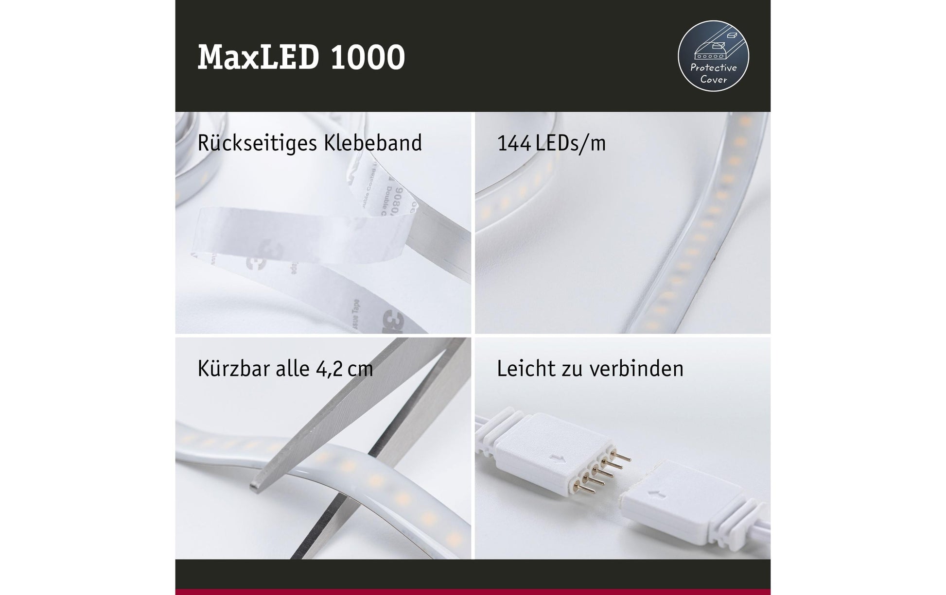 Paulmann LED-Strip MaxLED 1000 – Starter-Set, 1,5 m, 1650 lm, 17 W, 6500 K, dimmbar, weiss, inkl. Netzteil