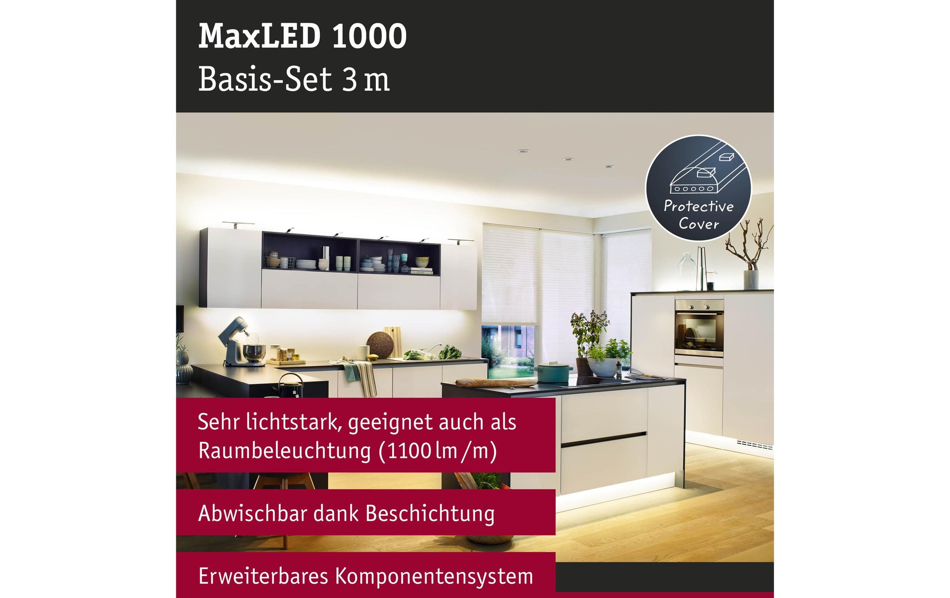 Paulmann LED-Strip MaxLED 1000 – Starterset, 3 m, 3300 lm, 40 W, 2700 K, dimmbar, weiss, inkl. Netzteil