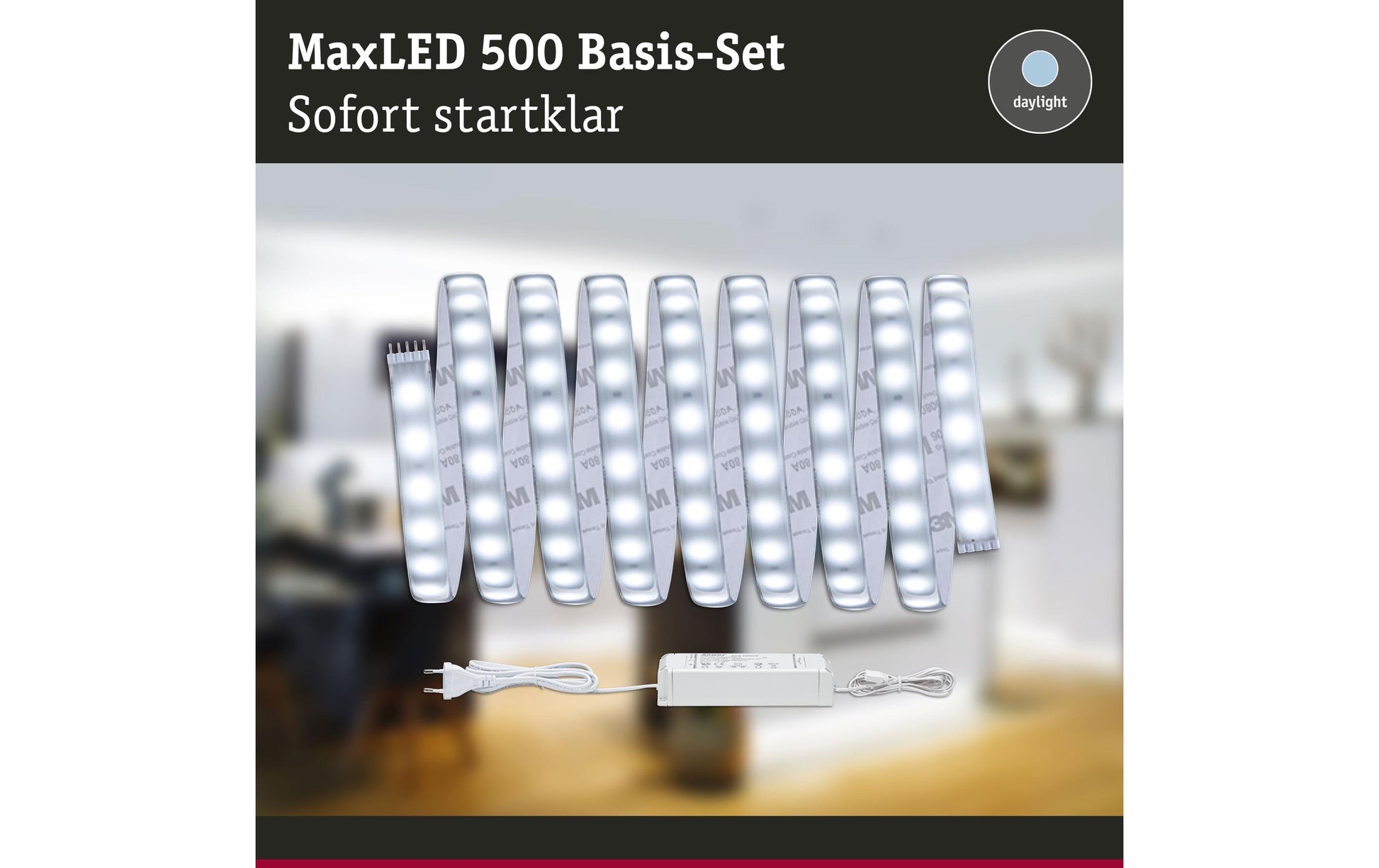 Paulmann LED-Strip MaxLED 500 – Start, 3 m, 1650 lm, 17 W, 6500 K, dimmbar, inkl. Netzteil, weiss