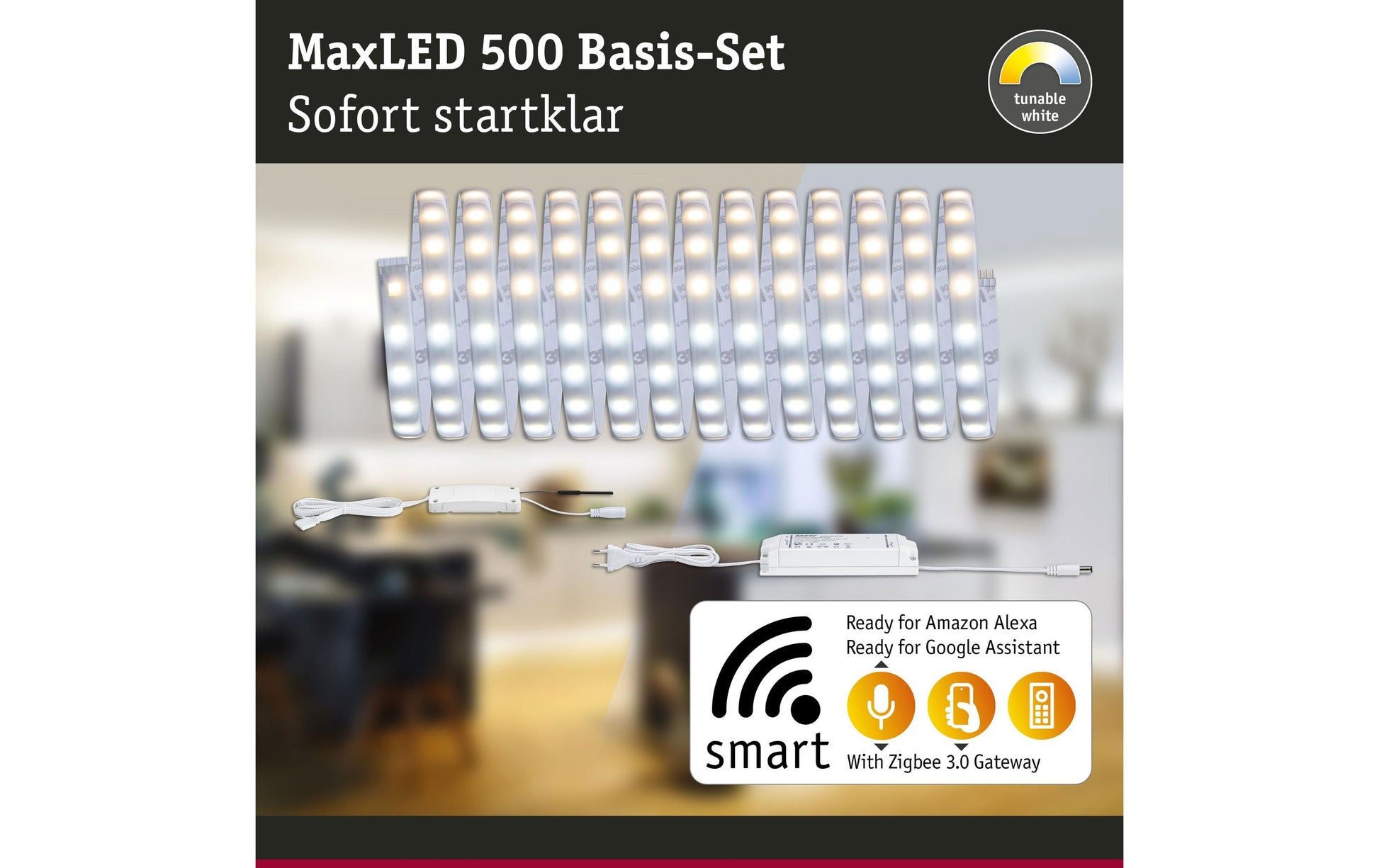 Paulmann LED-Streifen Aussen – IP44 – Netzbetrieb – Zigbee, Alexa, Google – dimmbar, Fernbedienung – Silber