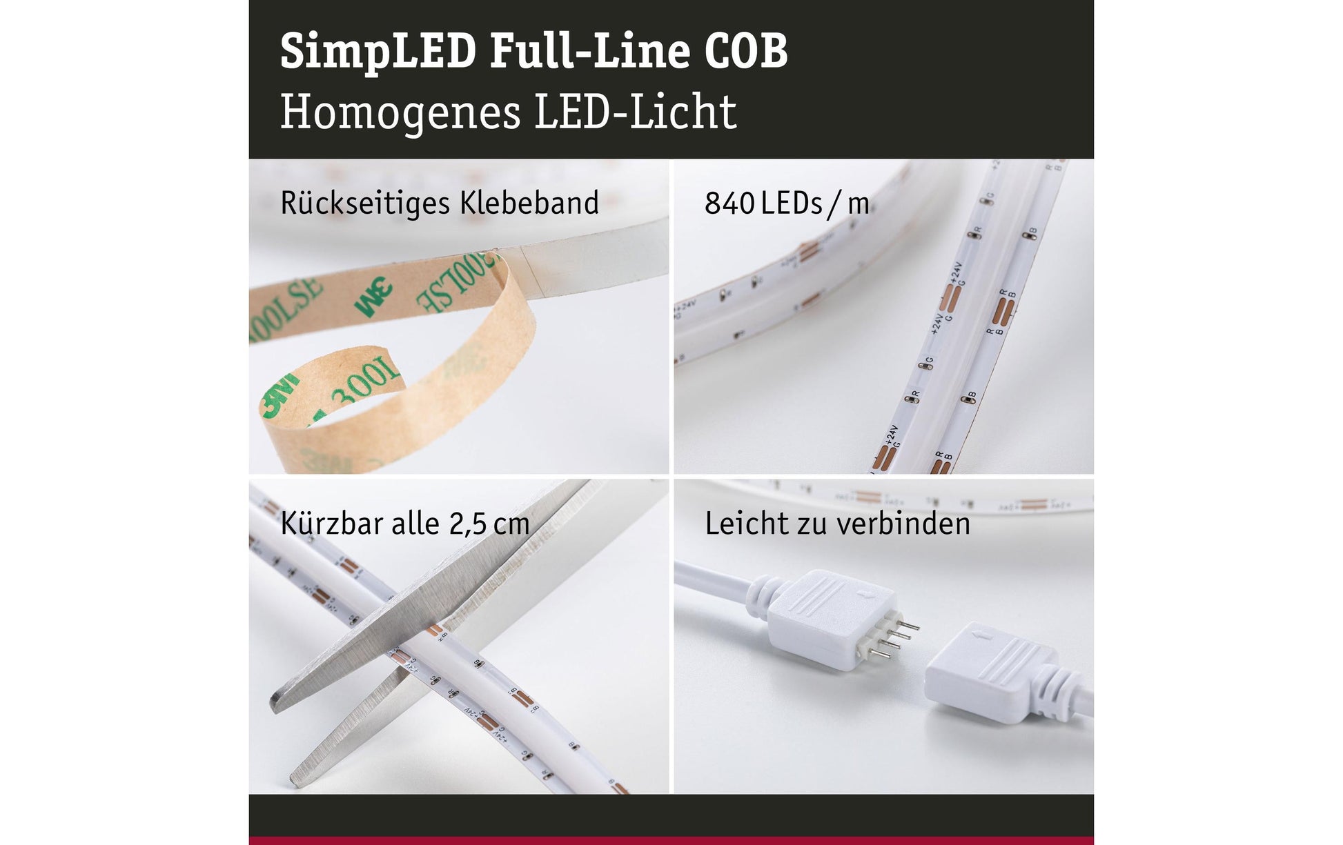 Paulmann LED-Strip – Set, 3 m, 990 lm, 22 W, RGB, dimmbar, weiss, Fernbedienung, Netzteil