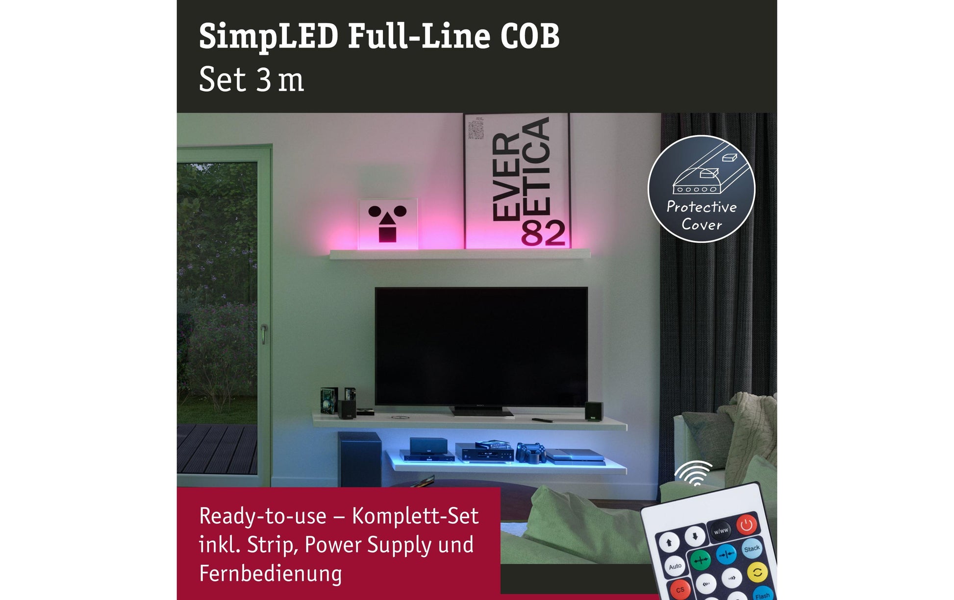 Paulmann LED-Strip – Set, 3 m, 990 lm, 22 W, RGB, dimmbar, weiss, Fernbedienung, Netzteil