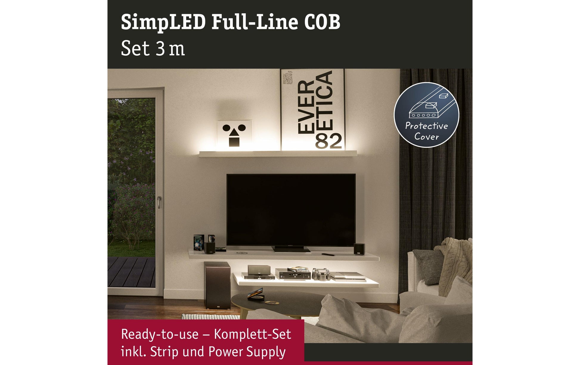 Paulmann LED-Strip SimpLED COB Strip – Set, 3 m, 1500 lm, 11 W, 3000 K, weiss, inkl. Netzteil