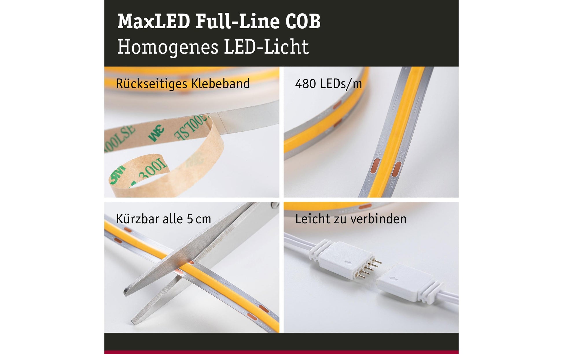 Paulmann LED-Strip – Set, 3 m, 1500 lm, 19 W, 2700 K, dimmbar, silber, inkl. Netzteil