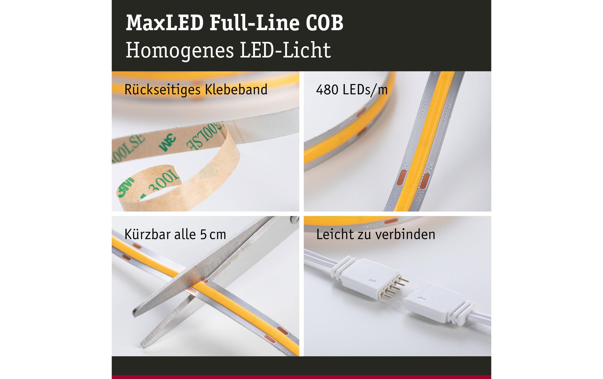 Paulmann LED-Strip MaxLED 500 – Basis Set, 1,5 m, 750 lm, 10 W, 2700 K, dimmbar, silber