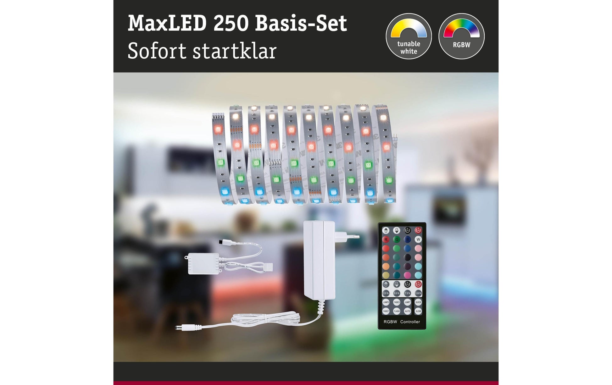 Paulmann LED-Strip MaxLED 250 – Set, 3 m, 810 lm, 19 W, RGB, dimmbar, Fernbedienung, weiss