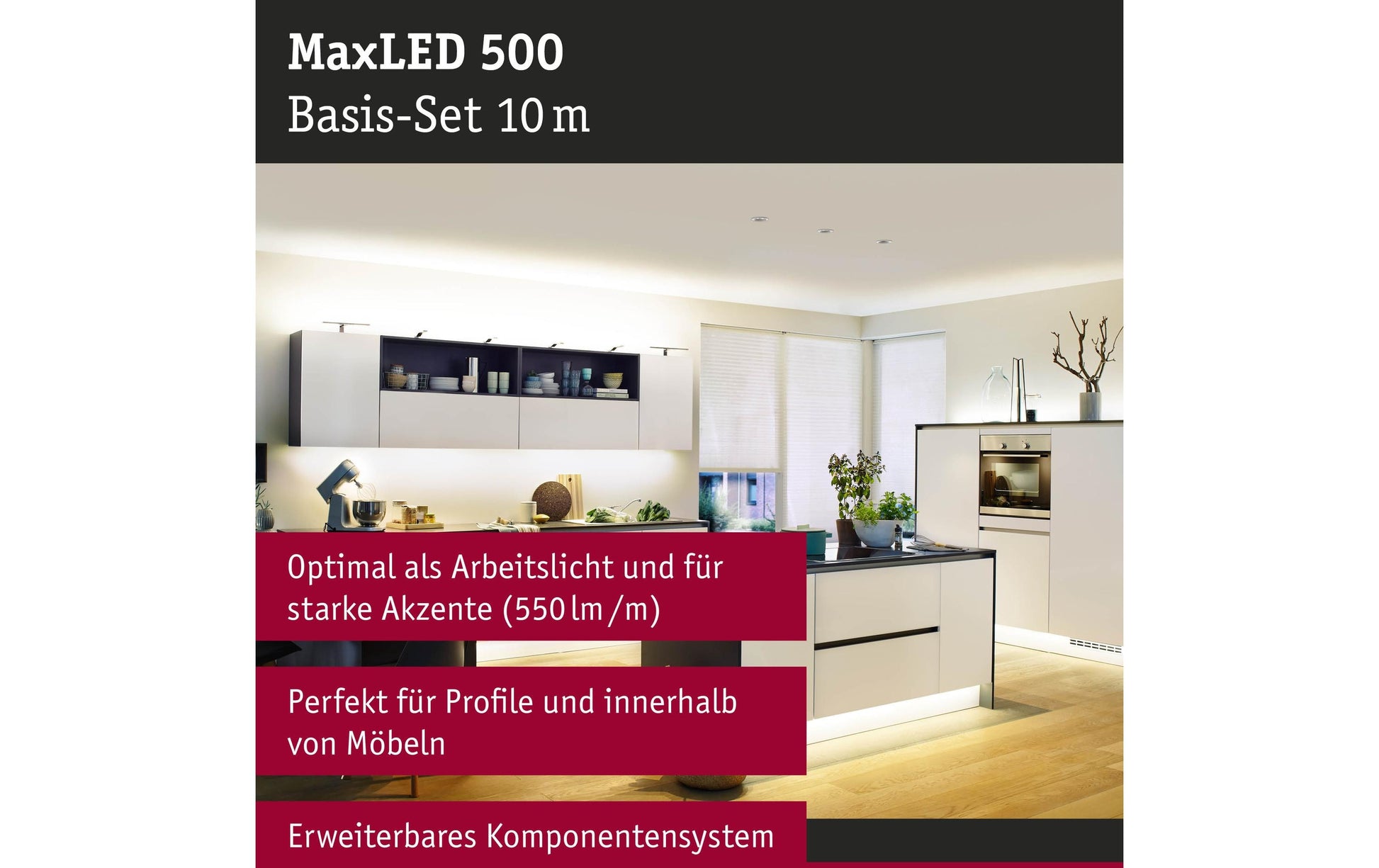 Paulmann LED-Strip MaxLED 500 – Set, 10 m, 5500 lm, 50 W, 2700 K, dimmbar, weiss