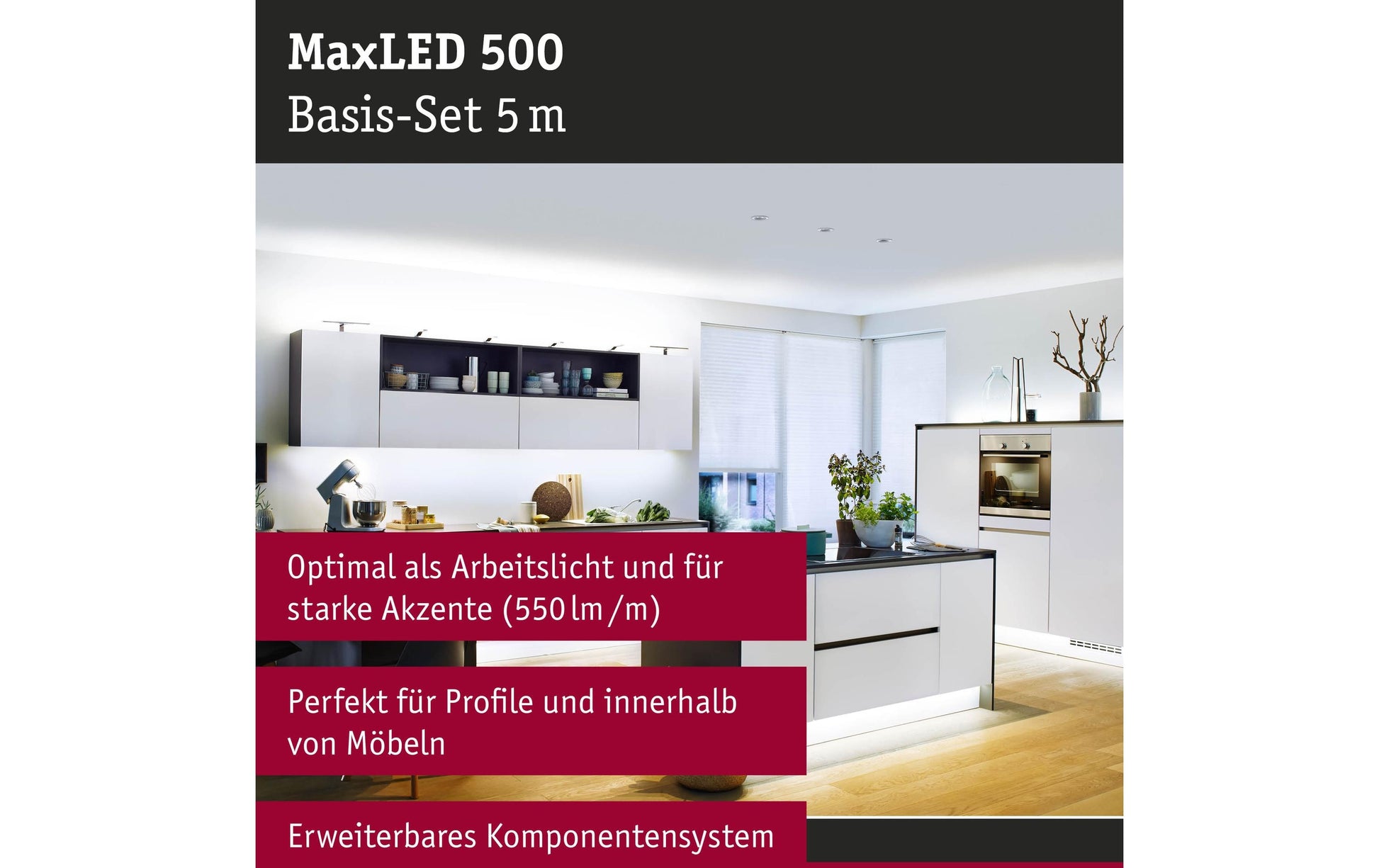Paulmann LED-Strip MaxLED 500 – Set, 5 m, 2750 lm, 28 W, 6500 K, dimmbar, weiss