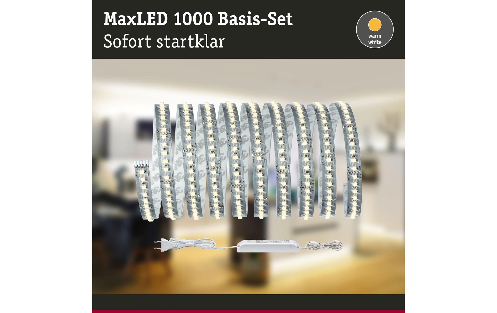 Paulmann LED-Strip MaxLED 1000 – Set, 3 m, 3300 lm, 40 W, 2700 K, dimmbar, weiss