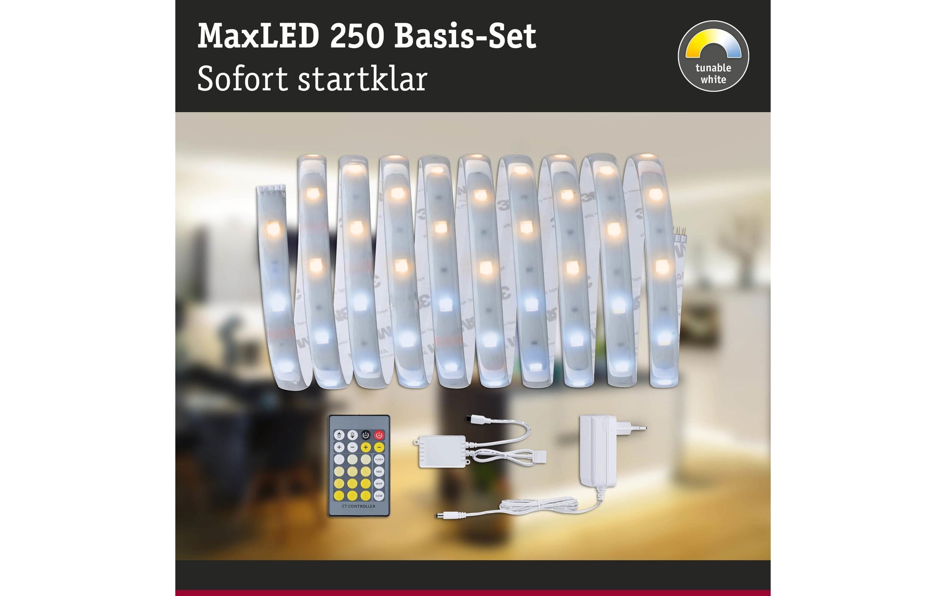 Paulmann LED-Strip MaxLED 250 – Basisset, 3 m, 810 lm, 11 W, 2700–6500 K, dimmbar, IP44, weiss